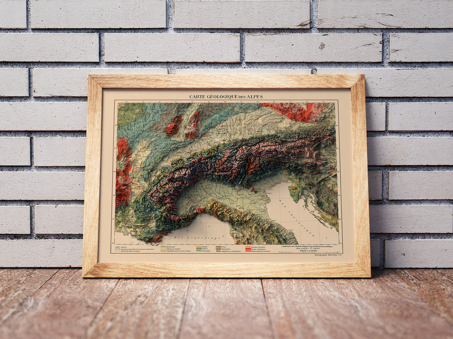 vintage shaded relief map of the alps, showing parts of Italy, France, Switzerland, Austria, Germayn and Slovakia