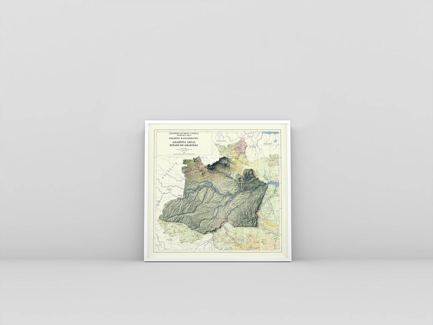 vintage shaded relief map of Amazonas State, Brazil