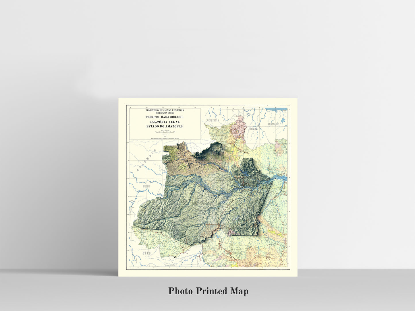 vintage shaded relief map of Amazonas State, Brazil