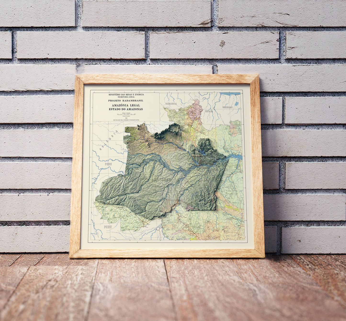 vintage shaded relief map of Amazonas State, Brazil