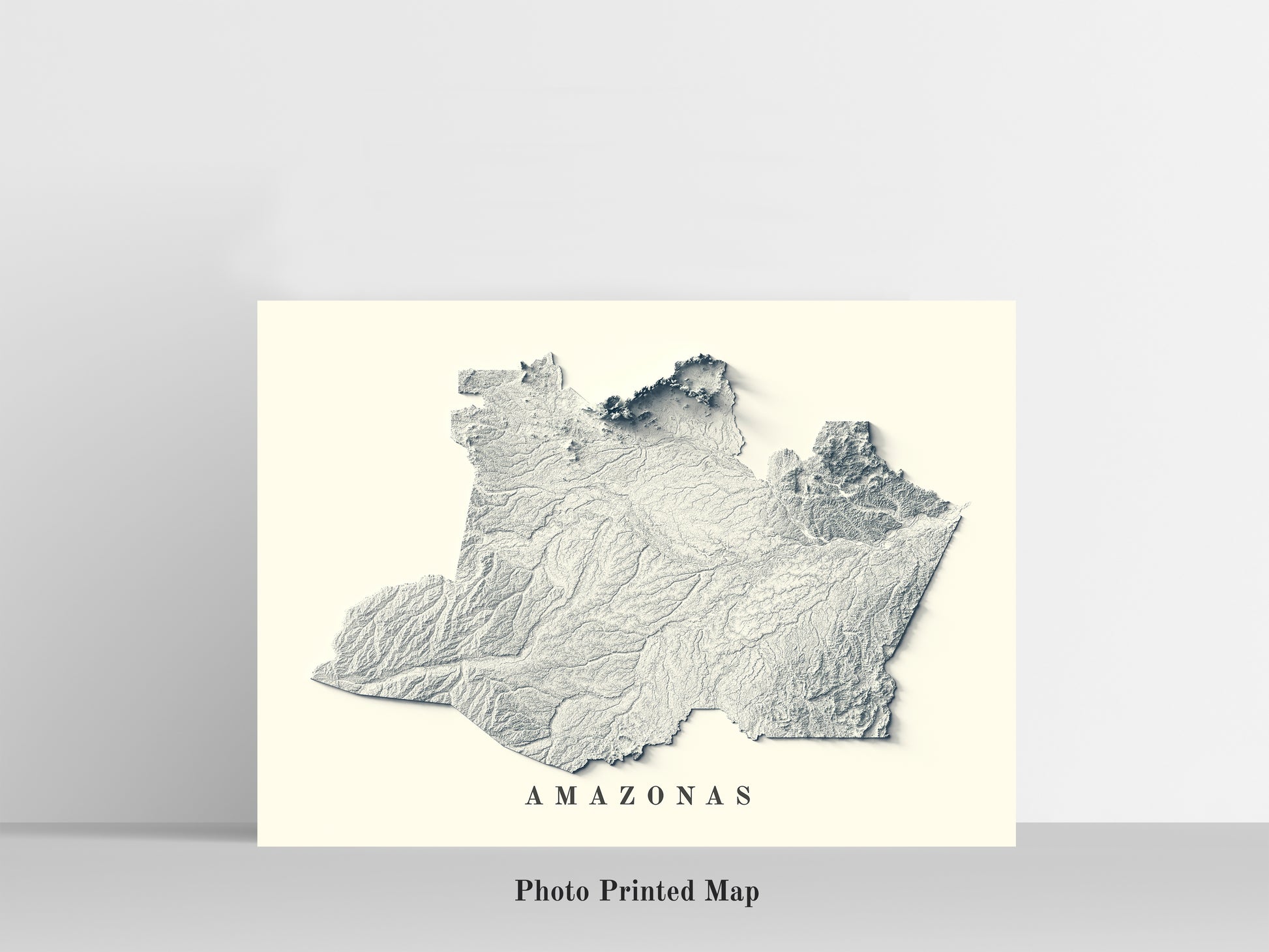 Amazonas State (Brazil) relief map print, highlighting topography. Ideal for home decor and geography lovers