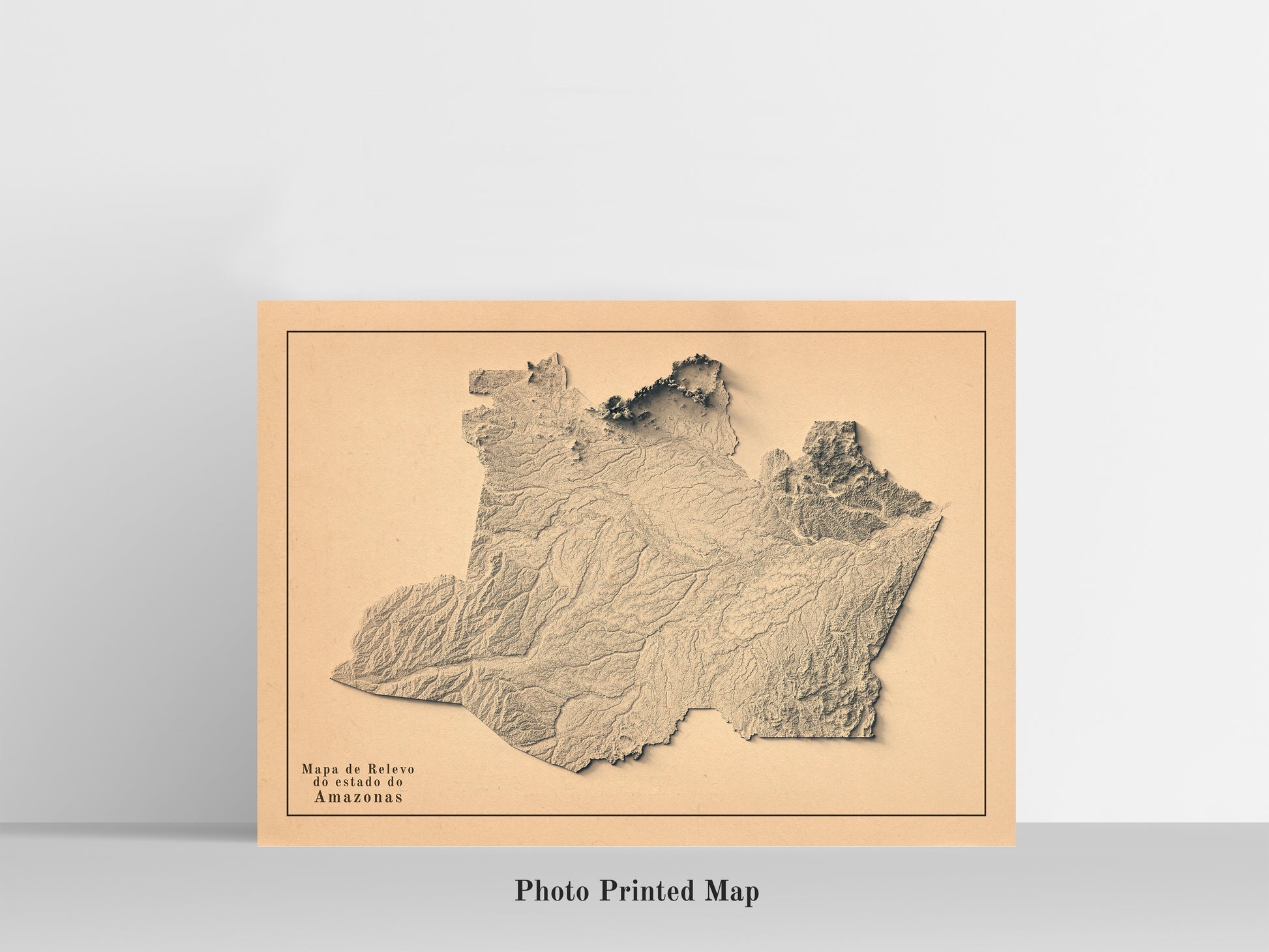 Amazonas State (Brazil) relief map print, highlighting topography. Ideal for home decor and geography lovers