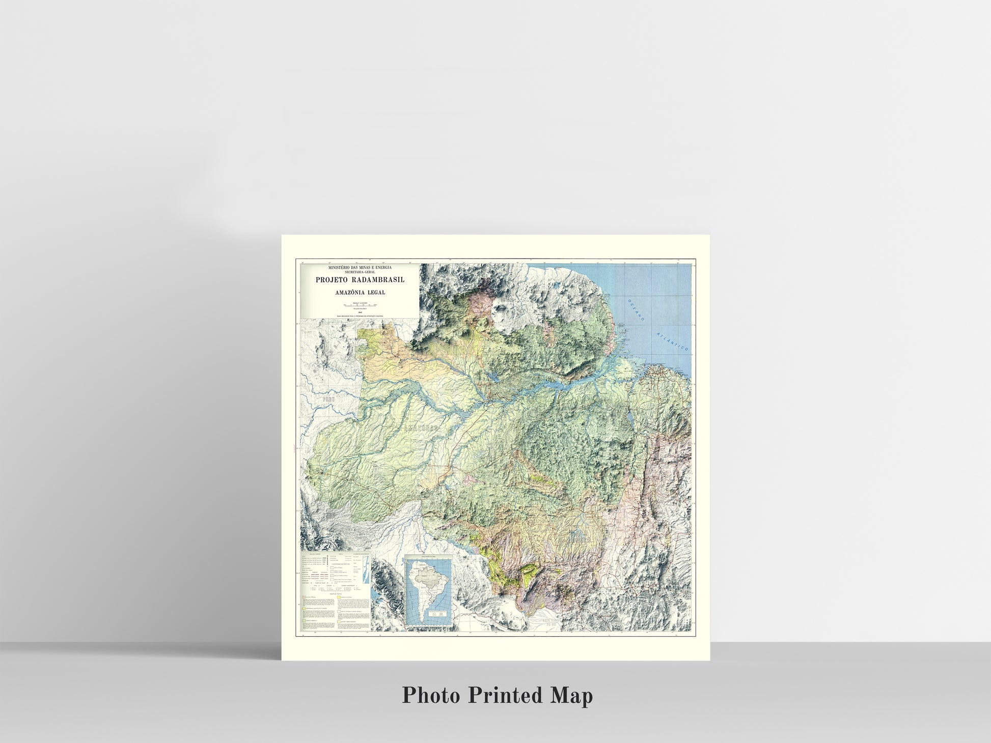 Shaded relief map of the Amazon Rainforest print, highlighting topography. Ideal for home decor and geography lovers