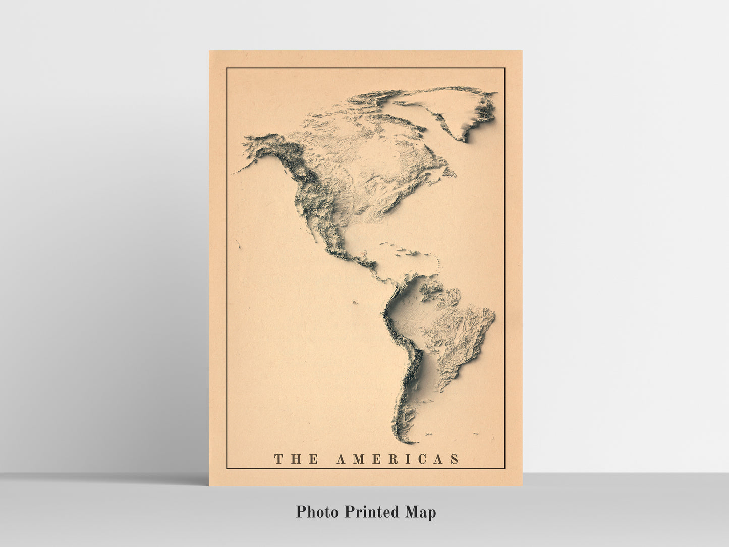 American Continent Shaded relief map print, highlighting topography. Ideal for home decor and geography lovers