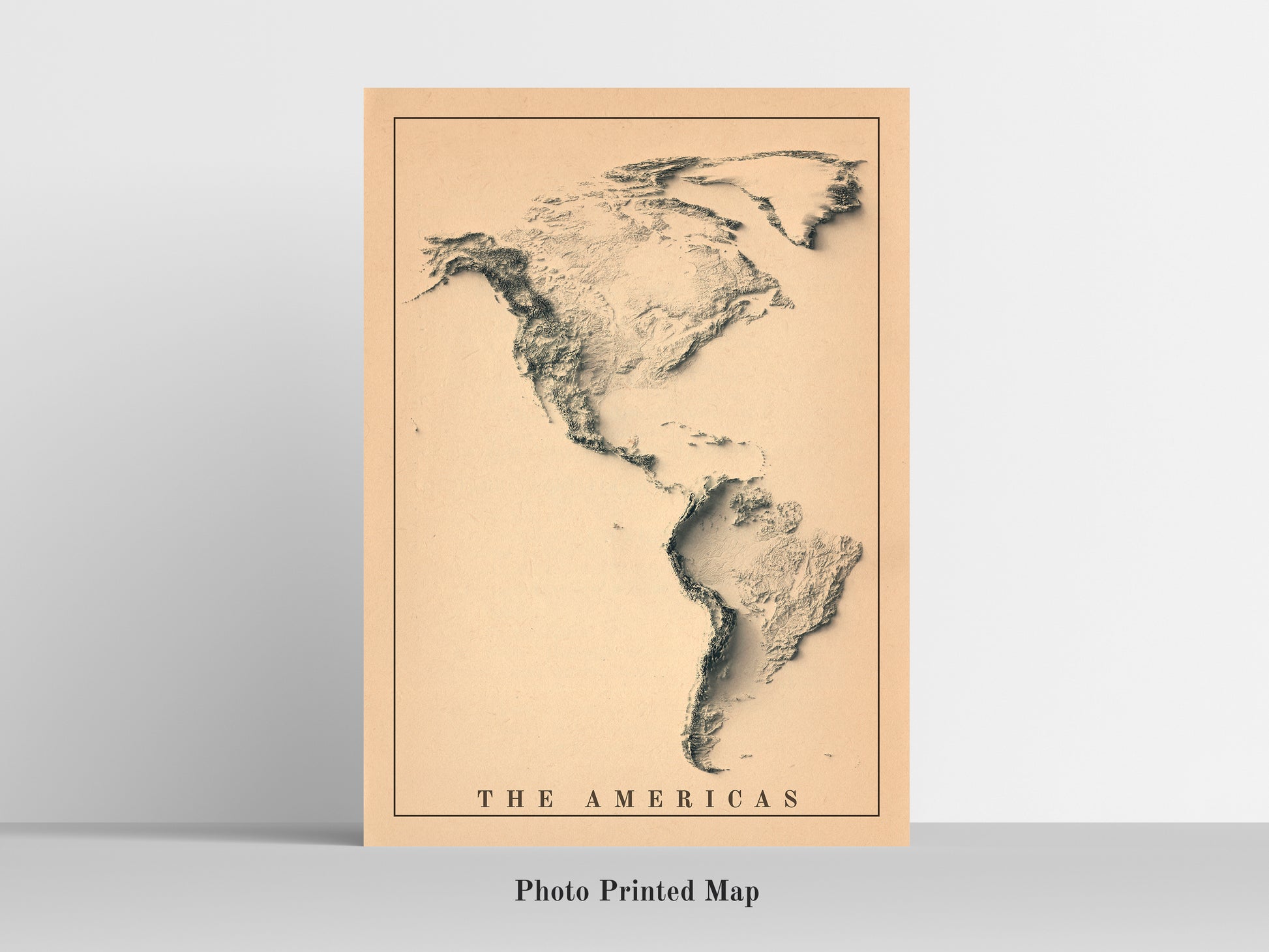 American Continent Shaded relief map print, highlighting topography. Ideal for home decor and geography lovers