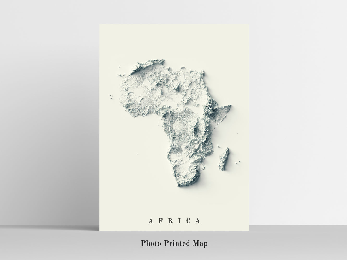 Shaded relief map of Africa print, highlighting topography. Ideal for home decor and geography lovers