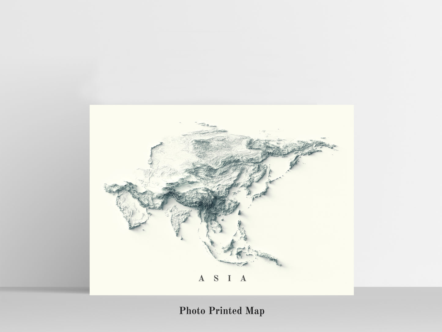 Asia relief map print, highlighting topography. Ideal for home decor and geography lovers