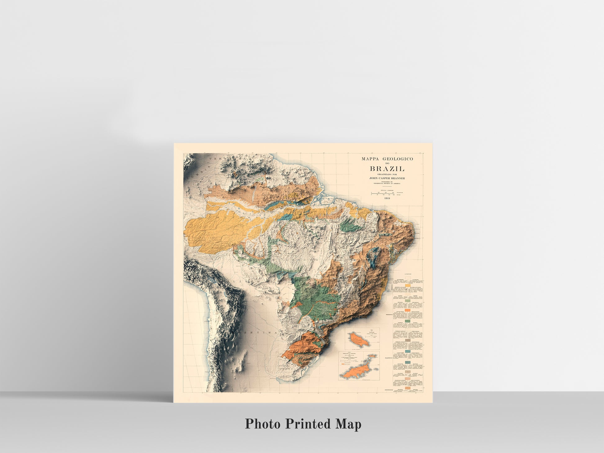 Brazil Shaded relief map print, highlighting topography. Ideal for home decor and geography lovers