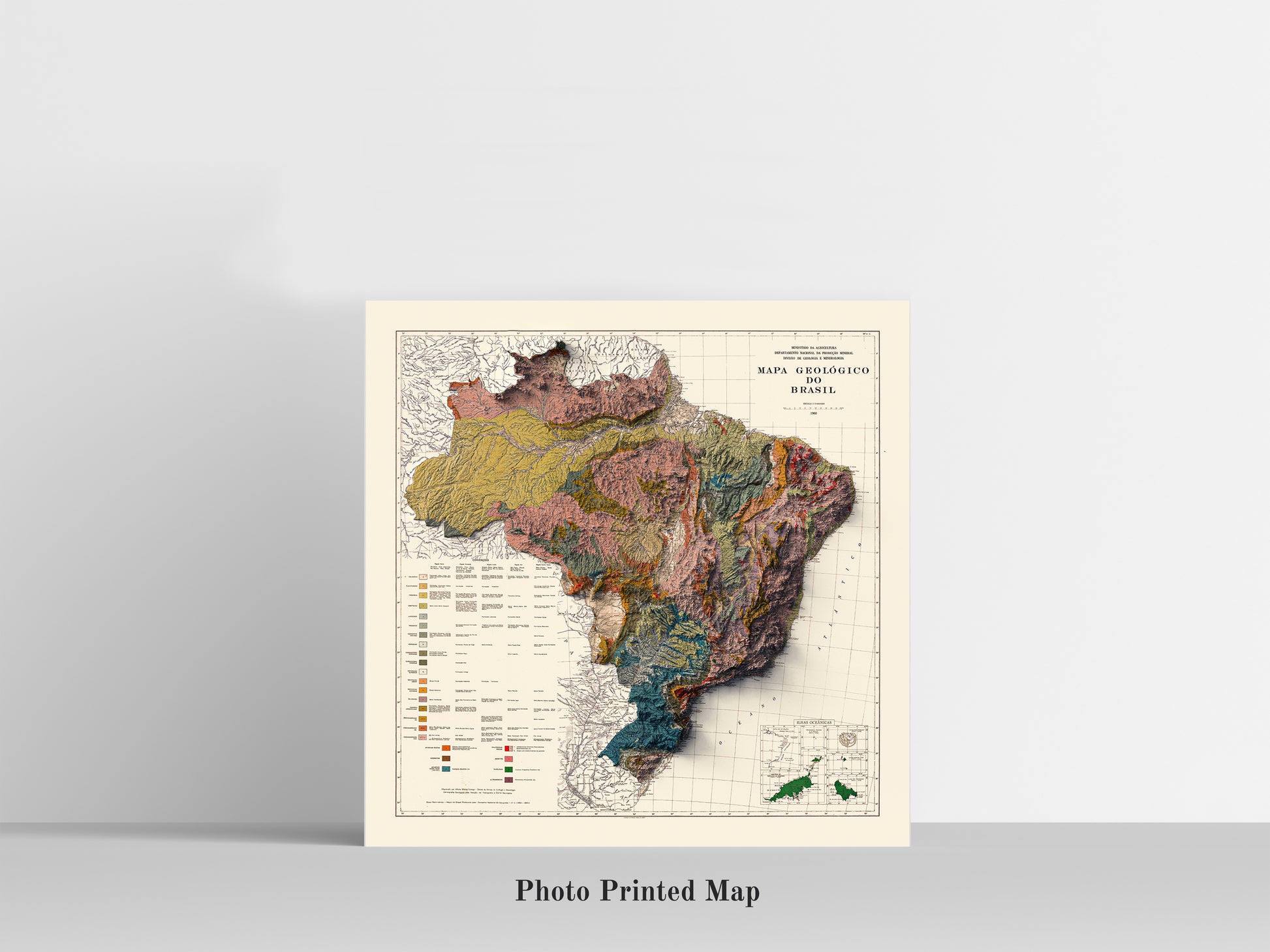 Brazil Shaded relief map print, highlighting topography. Ideal for home decor and geography lovers