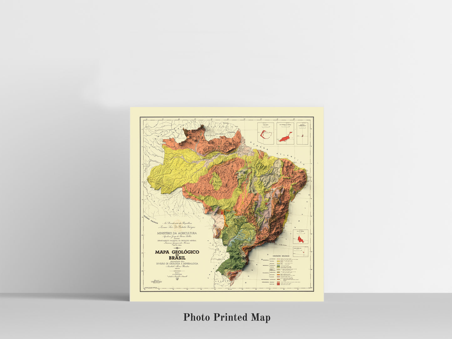 Brazil Shaded relief map print, highlighting topography. Ideal for home decor and geography lovers