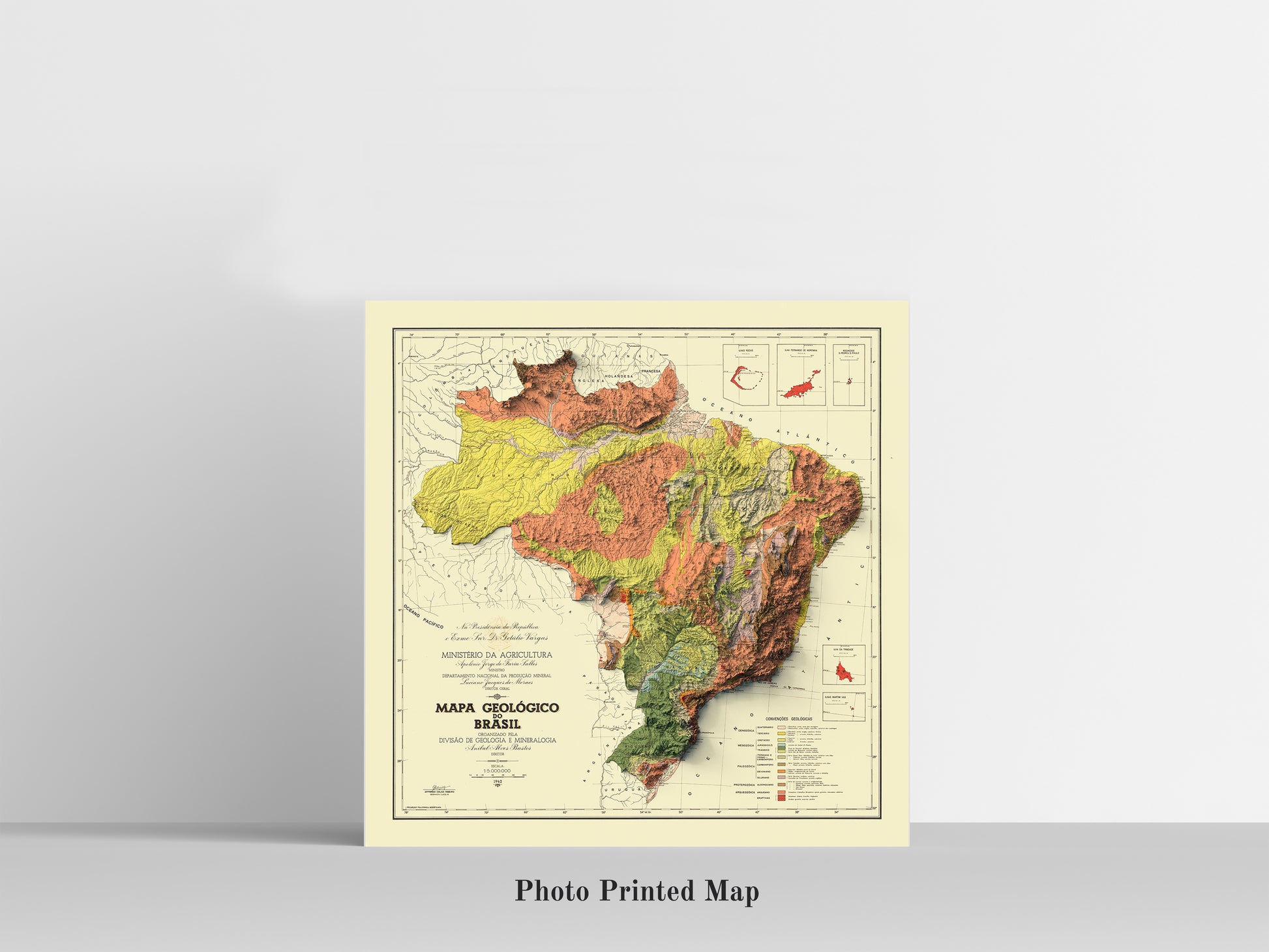 Brazil Shaded relief map print, highlighting topography. Ideal for home decor and geography lovers