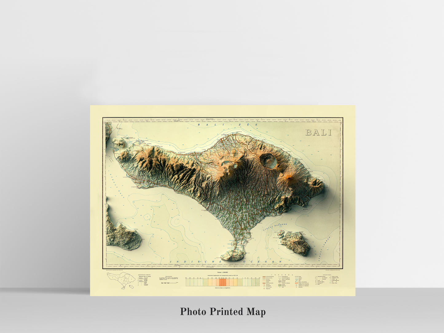 Bali (Indonesia) relief map print, highlighting topography. Ideal for home decor and geography lovers