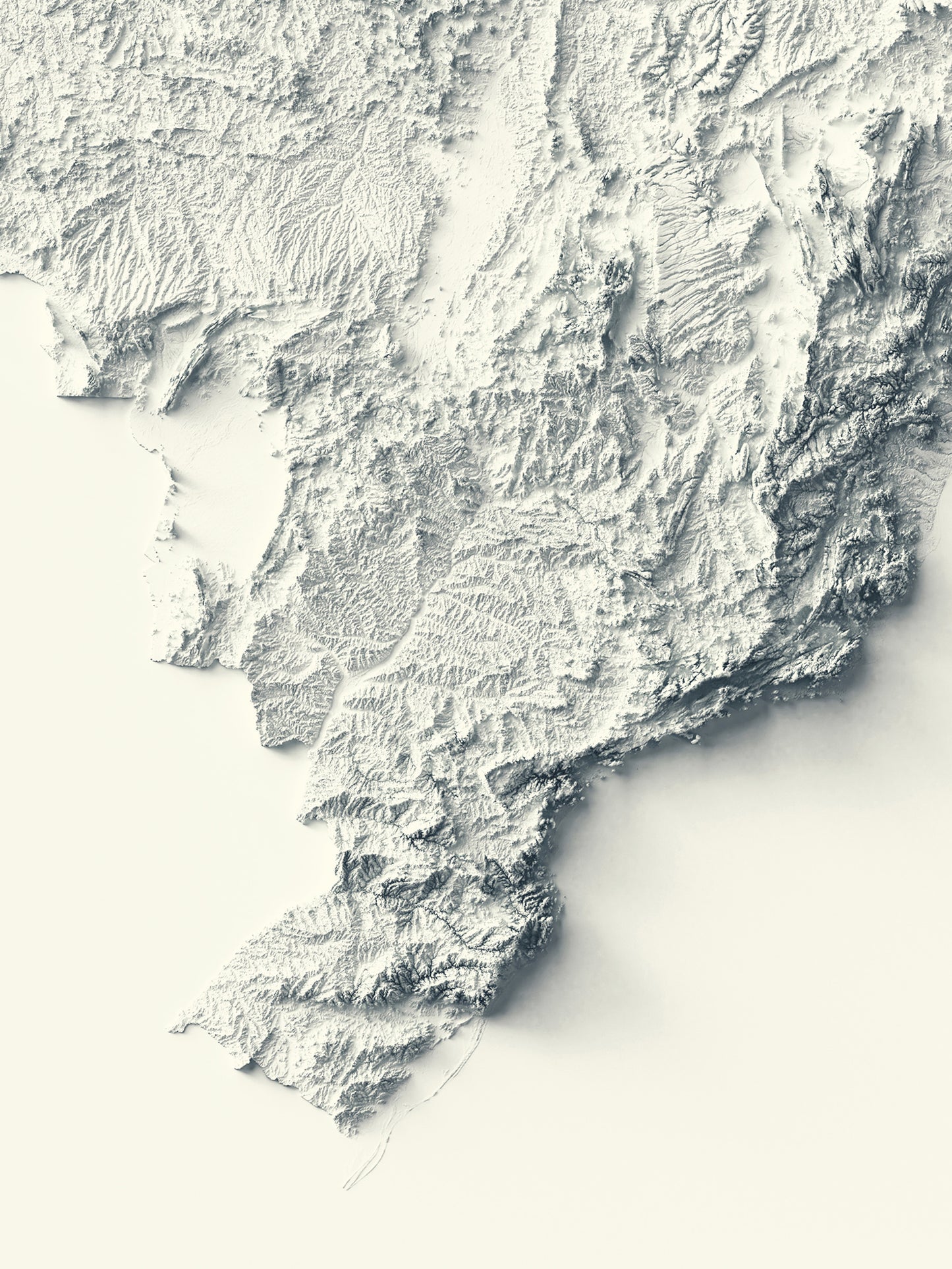 Detailed close-up of a Brazil relief map, showcasing textured topography and geographic contours