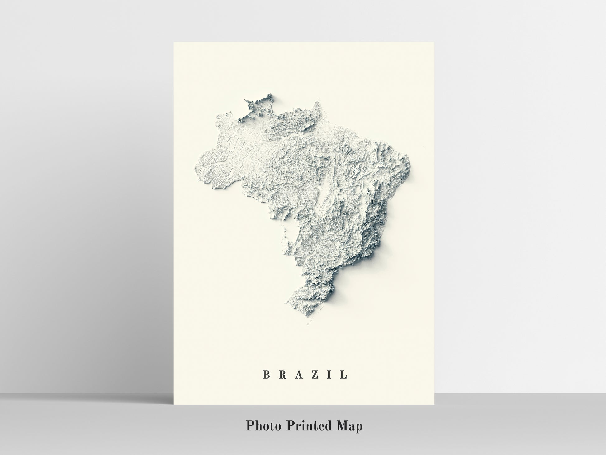 Brazil Shaded relief map print, highlighting topography. Ideal for home decor and geography lovers