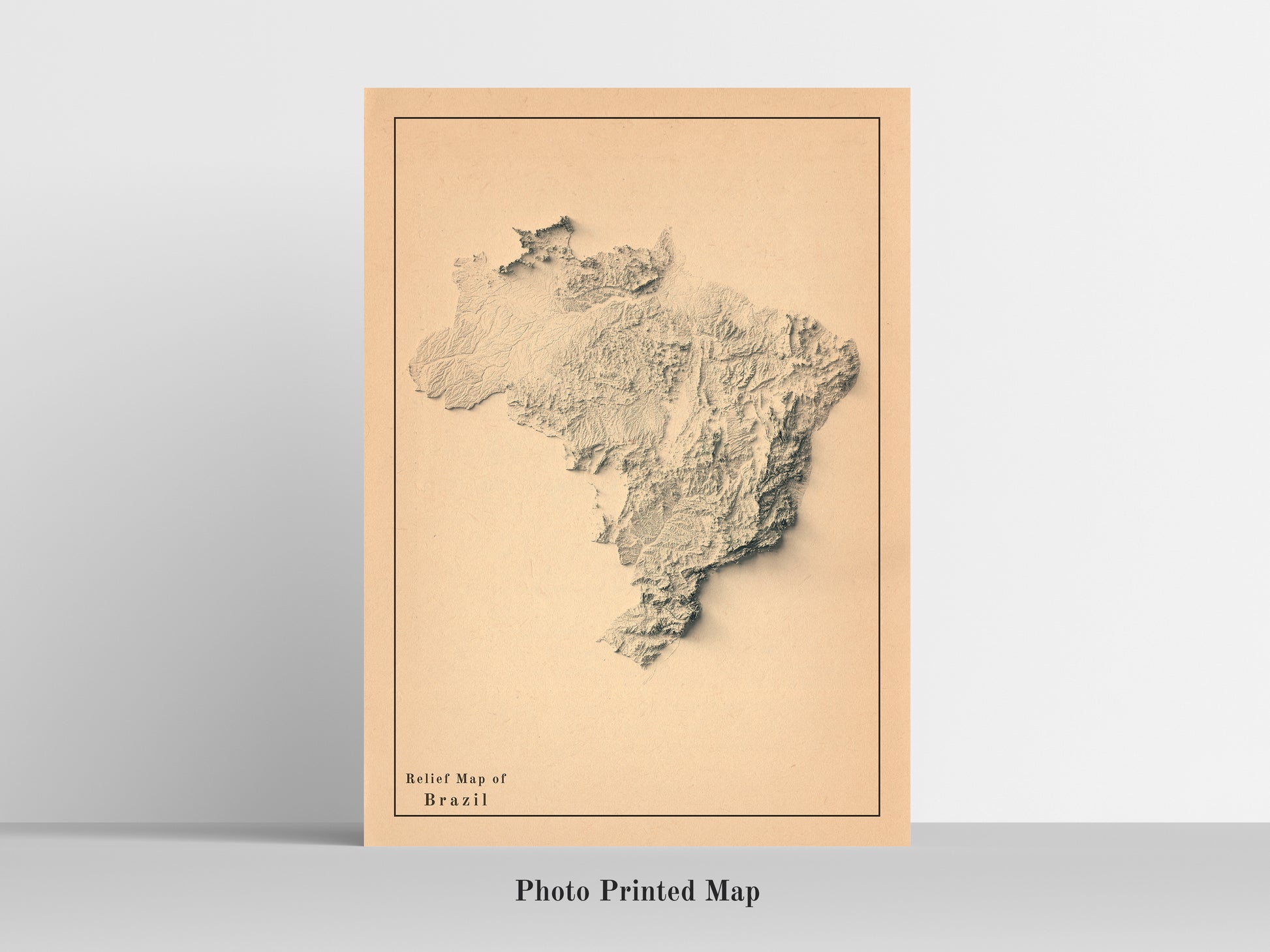 Brazil Shaded relief map print, highlighting topography. Ideal for home decor and geography lovers