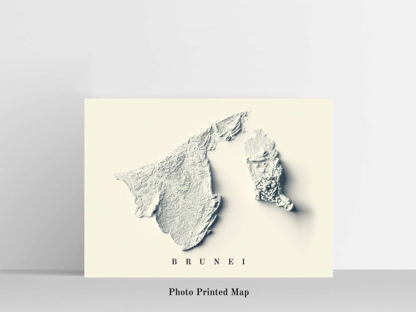 Brunei Shaded relief map print, highlighting topography. Ideal for home decor and geography lovers