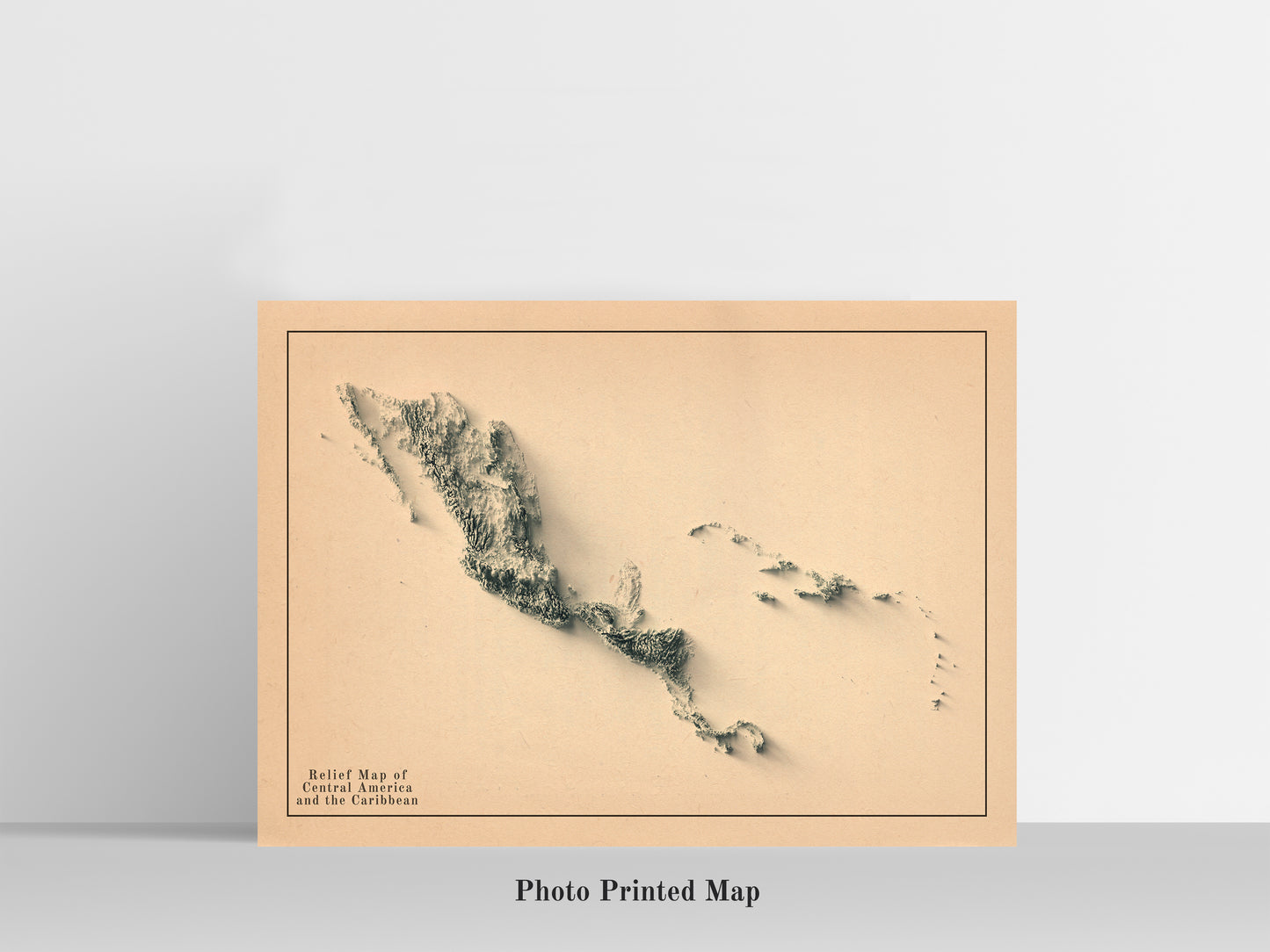 Central America and Caribbean Shaded relief map print, highlighting topography. Ideal for home decor and geography lovers