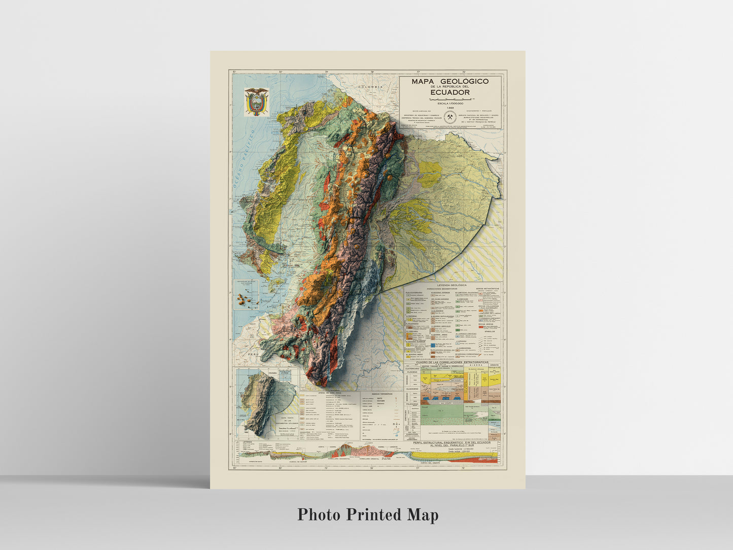 Ecuador Shaded relief map print, highlighting topography. Ideal for home decor and geography lovers