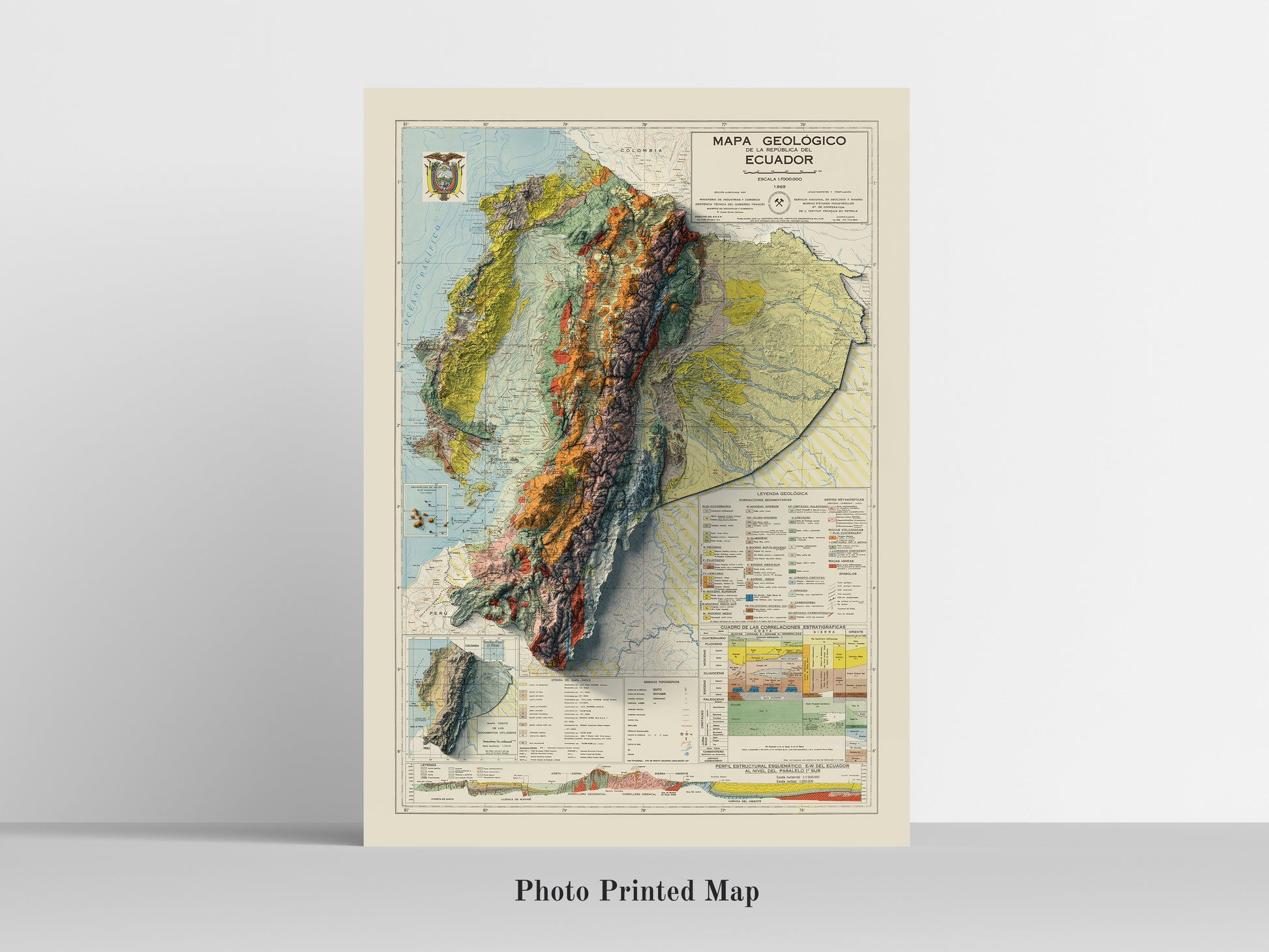Ecuador Shaded relief map print, highlighting topography. Ideal for home decor and geography lovers