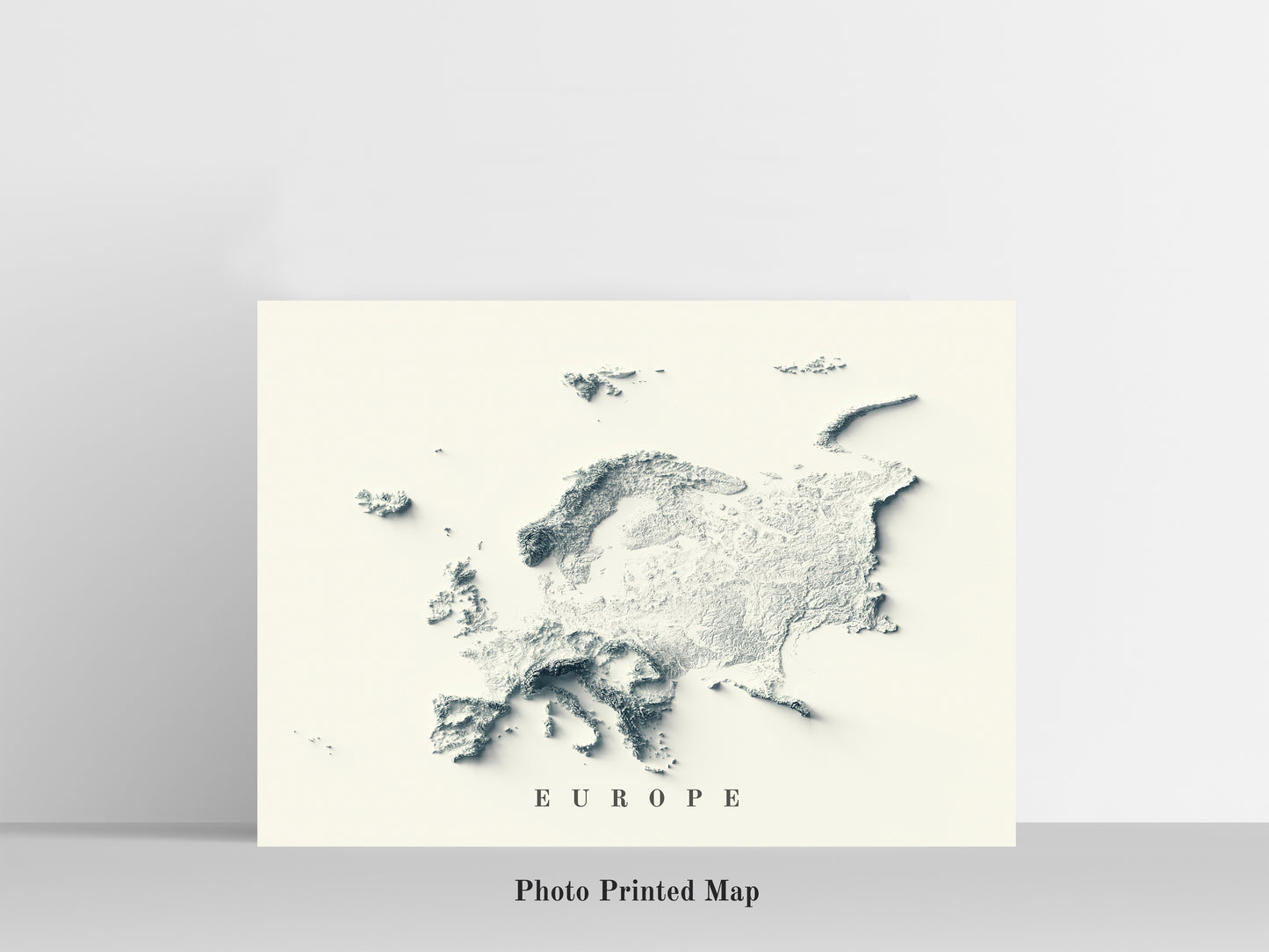 Europe Shaded relief map print, highlighting topography. Ideal for home decor and geography lovers