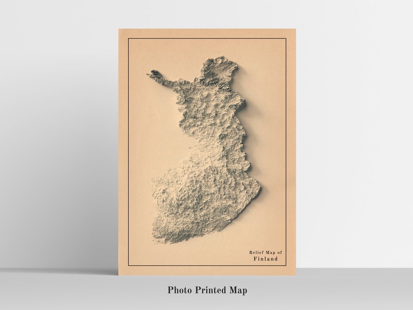 Finland Shaded relief map print, highlighting topography. Ideal for home decor and geography lovers