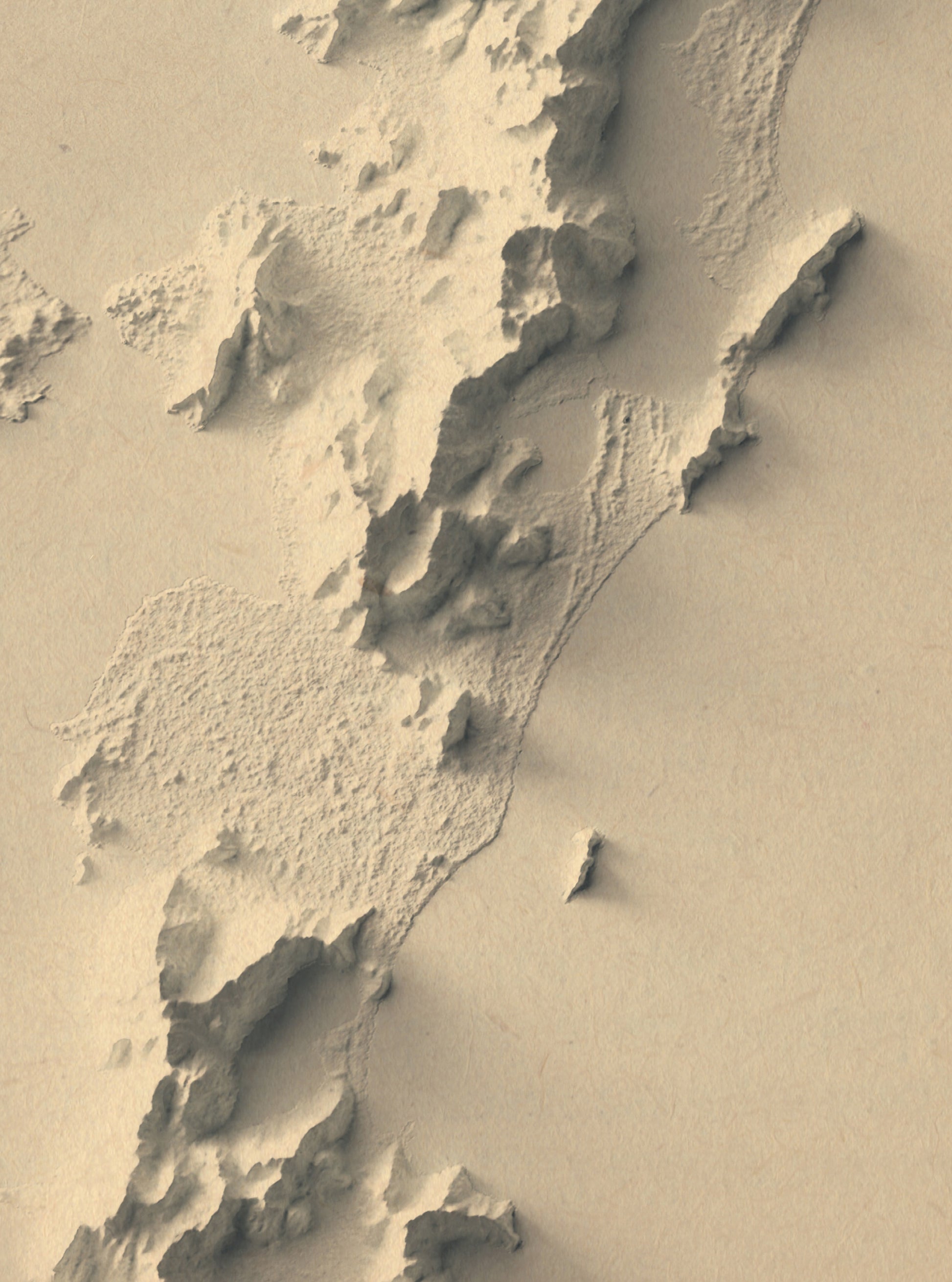 Detailed close-up of a vintage Florianopolis (Brazil) relief map, showcasing textured topography and geographic contours