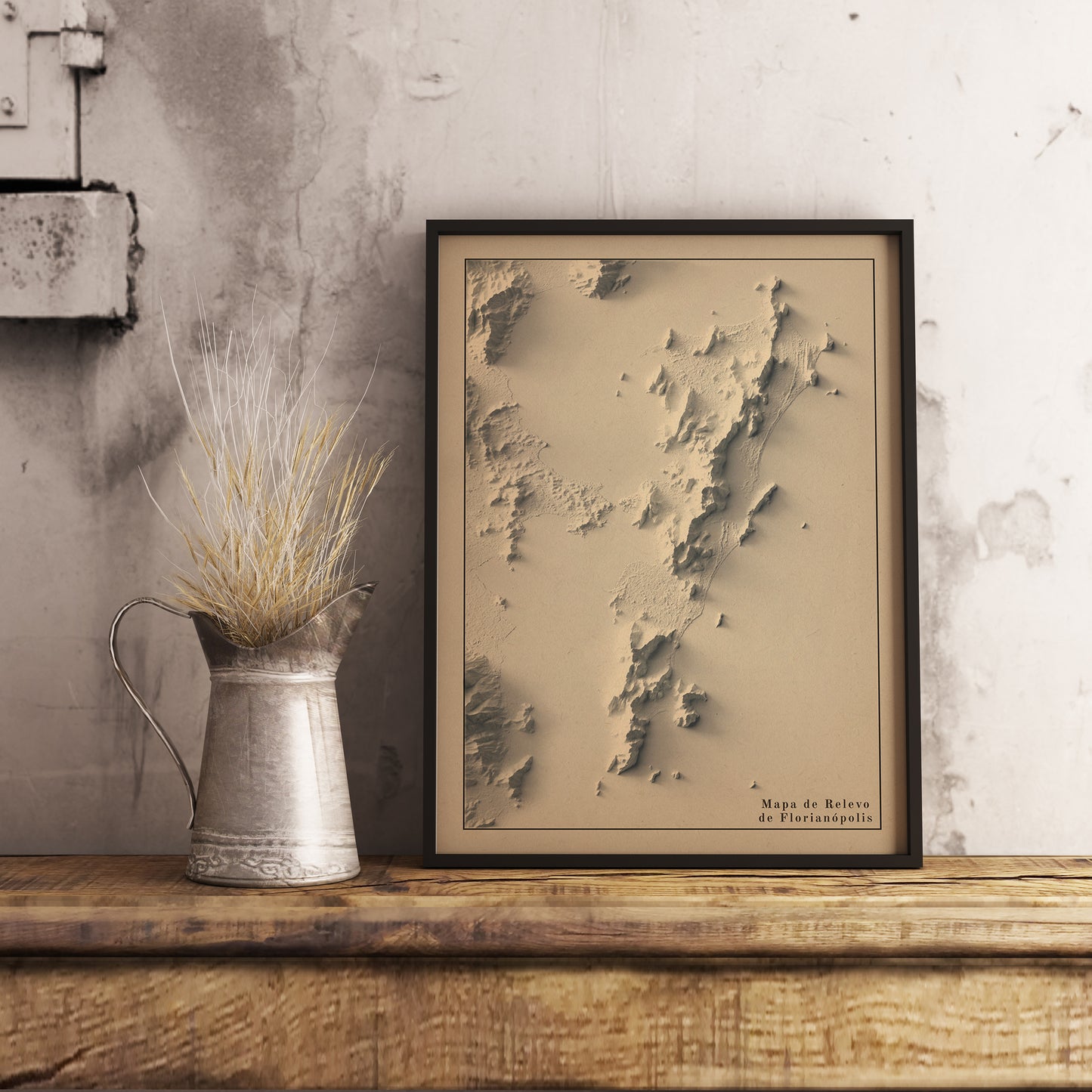 vintage shaded relief map of Florianopolis, Santa Catarina, Brazil