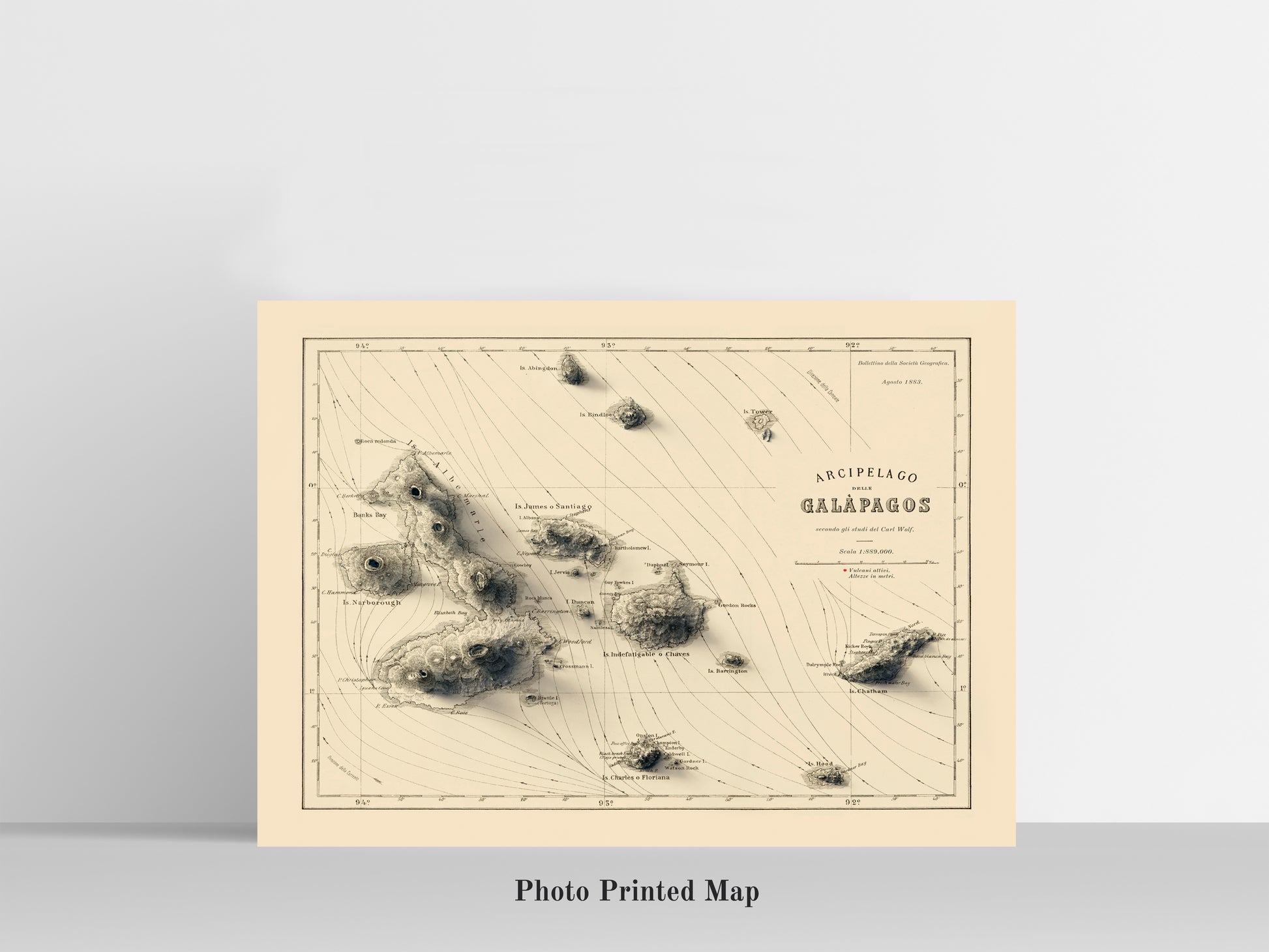 Galapagos (Ecuador) Shaded relief map print, highlighting topography. Ideal for home decor and geography lovers