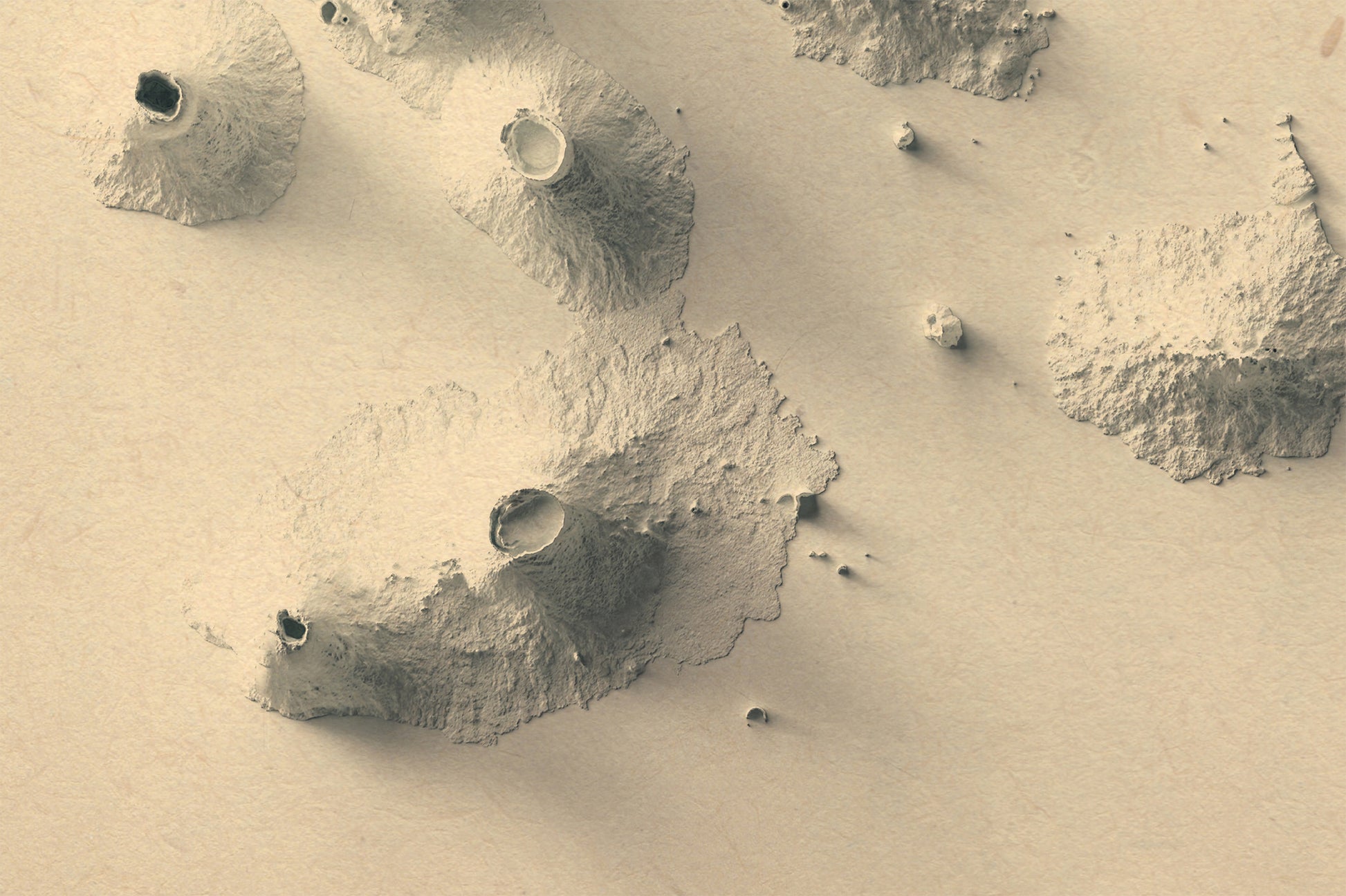 Detailed close-up of a vintage Galapagos (Ecuador) relief map, showcasing textured topography and geographic contours