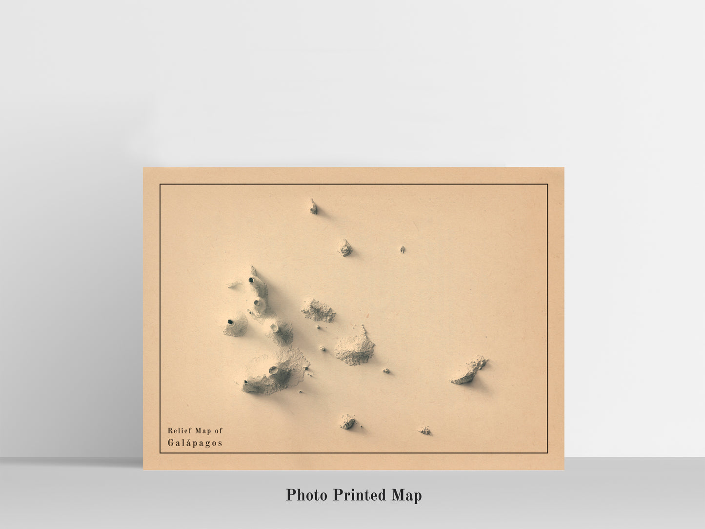Galapagos (Ecuador) Shaded relief map print, highlighting topography. Ideal for home decor and geography lovers