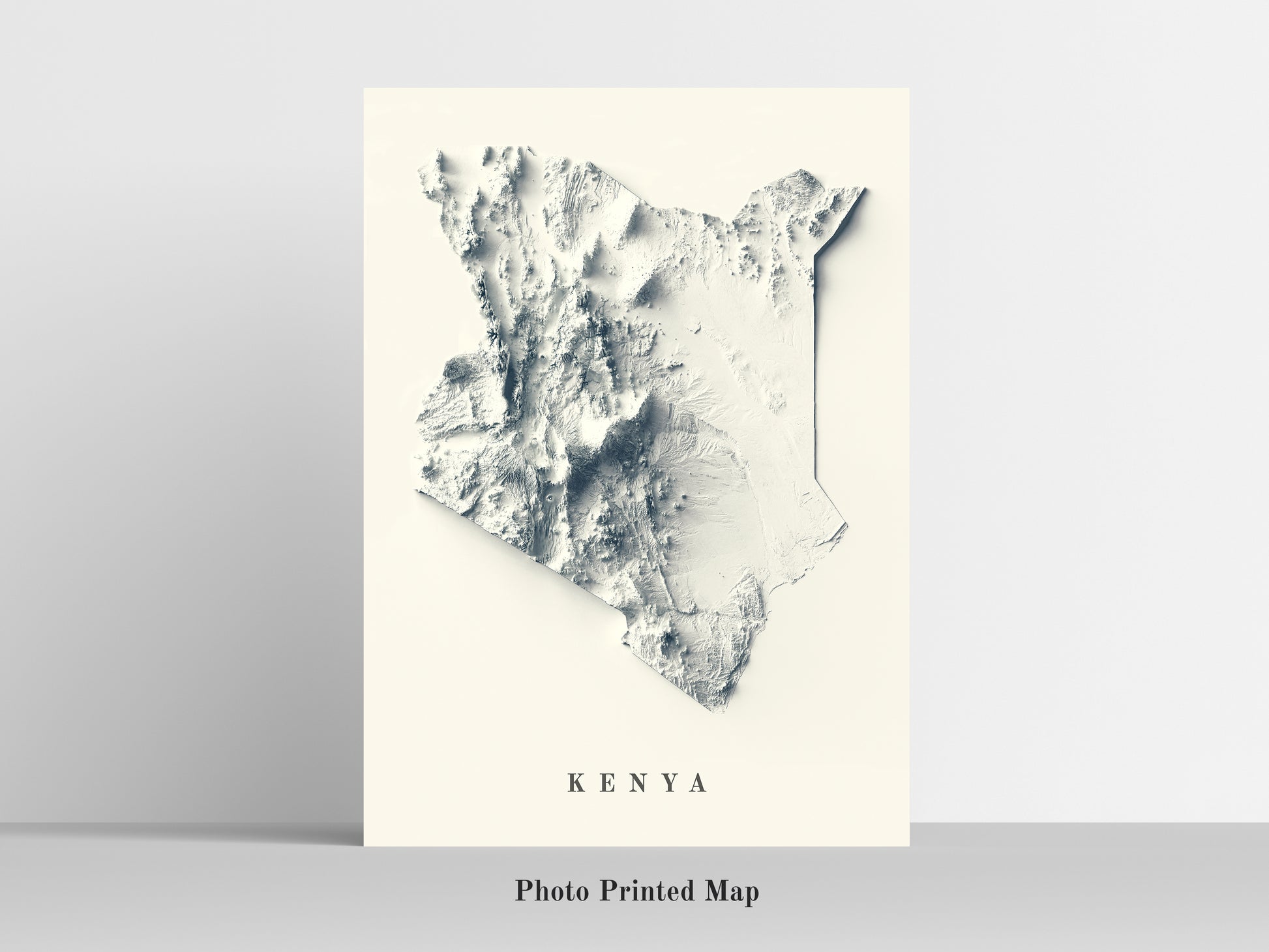 Kenya Shaded relief map print, highlighting topography. Ideal for home decor and geography lovers