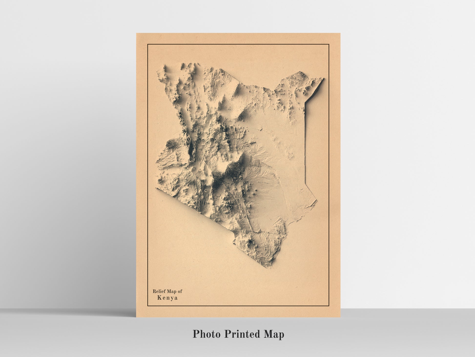 Kenya Shaded relief map print, highlighting topography. Ideal for home decor and geography lovers