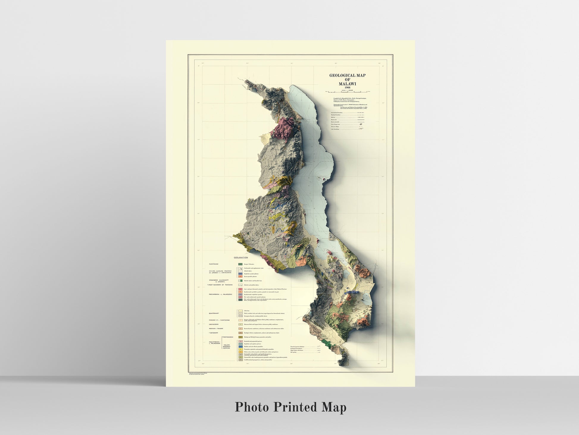 Malawi Shaded relief map print, highlighting topography. Ideal for home decor and geography lovers