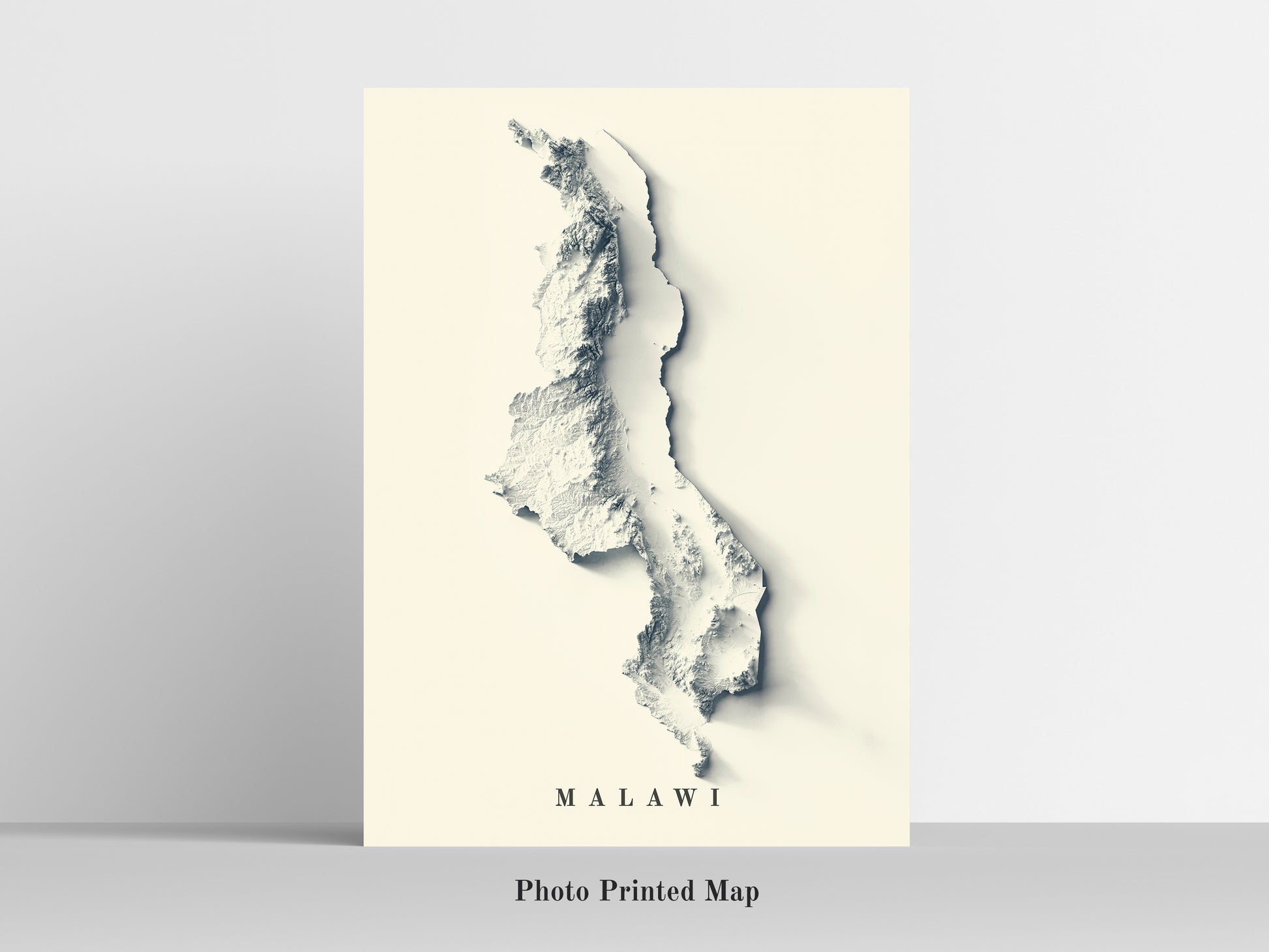 Malawi Shaded relief map print, highlighting topography. Ideal for home decor and geography lovers
