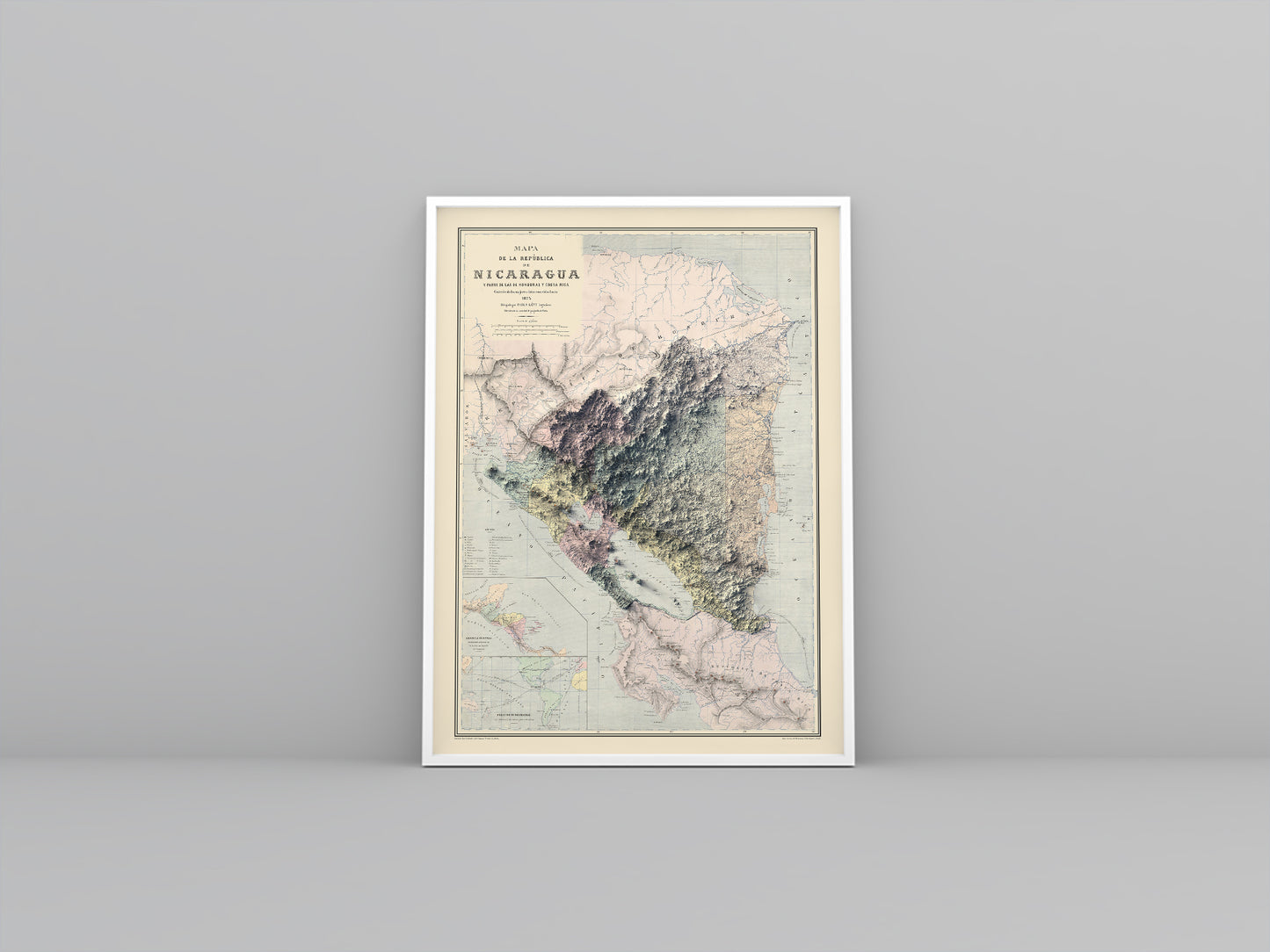 vintage shaded relief map of Nicaragua