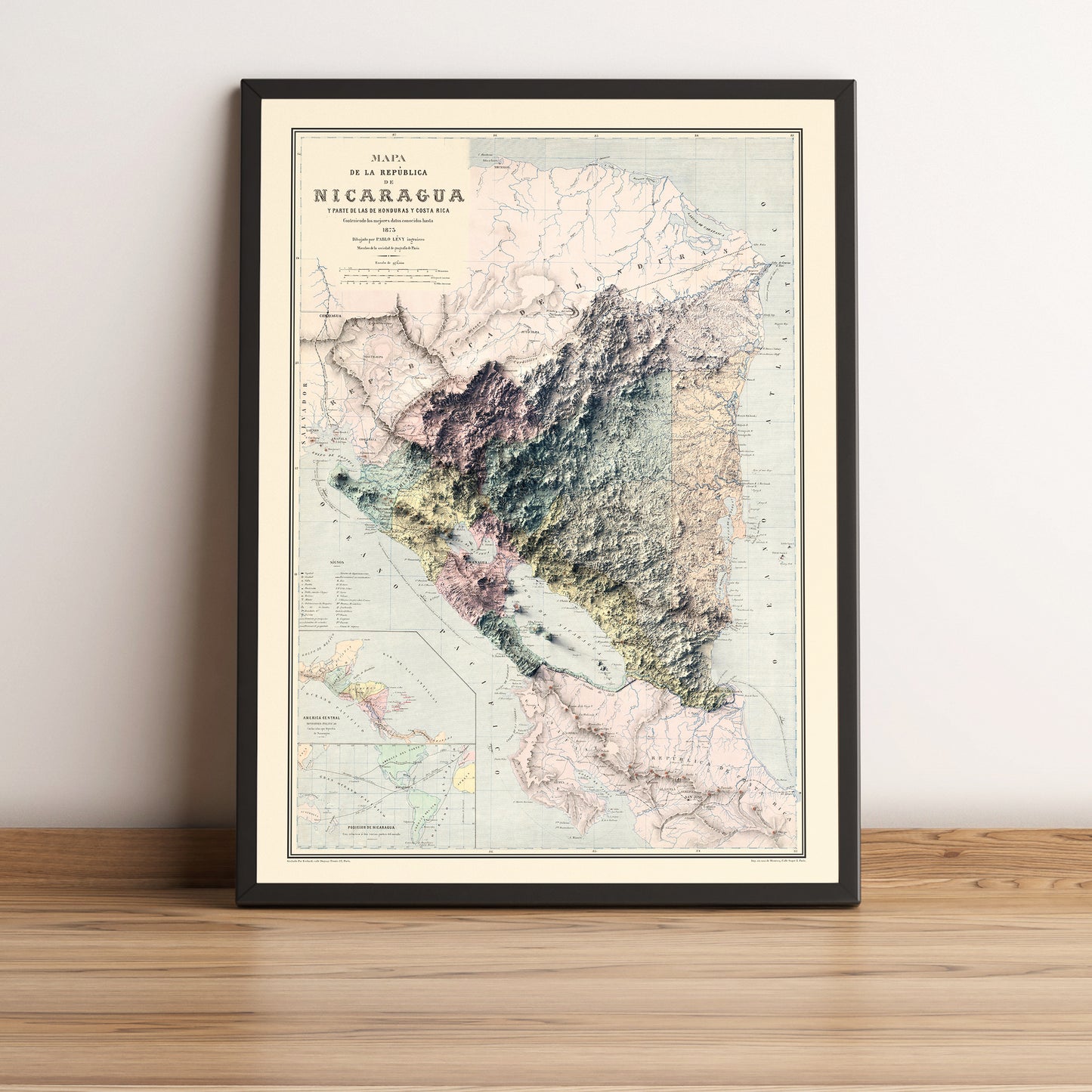 vintage shaded relief map of Nicaragua