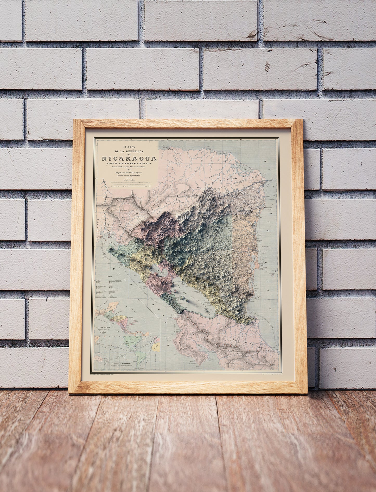 vintage shaded relief map of Nicaragua