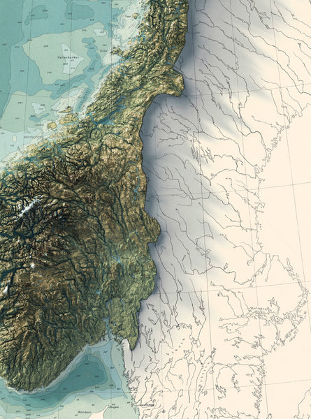 vintage shaded relief map of Norway