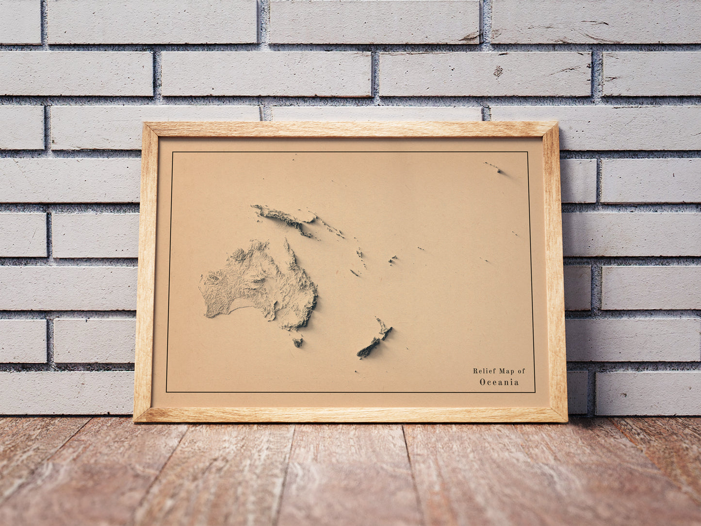 vintage shaded relief map of oceania