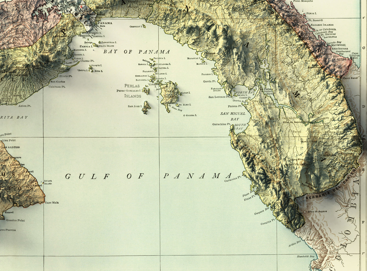Detailed close-up of a vintage Panama relief map, showcasing textured topography and geographic contours