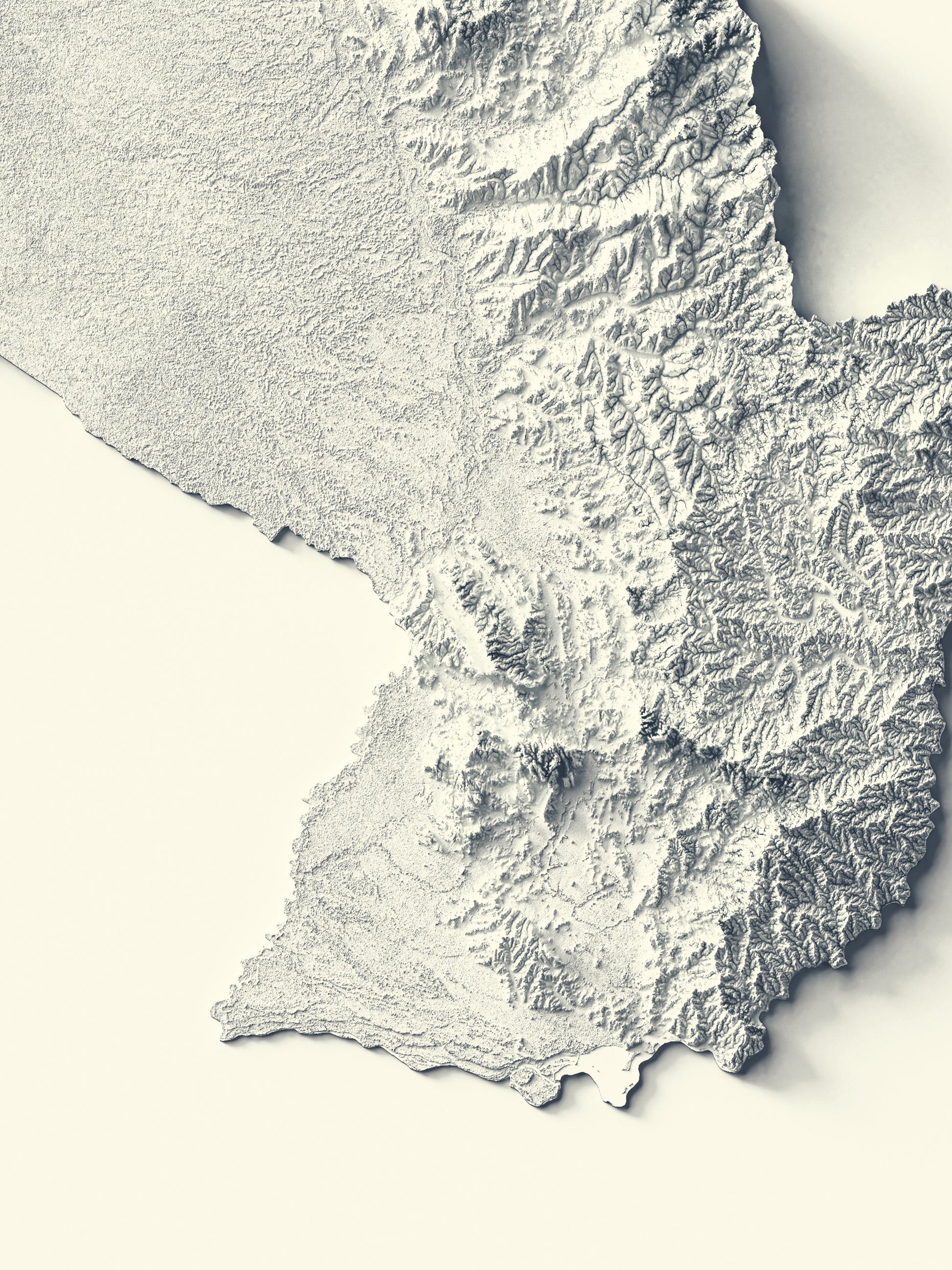 Detailed close-up of a Paraguay relief map, showcasing textured topography and geographic contours