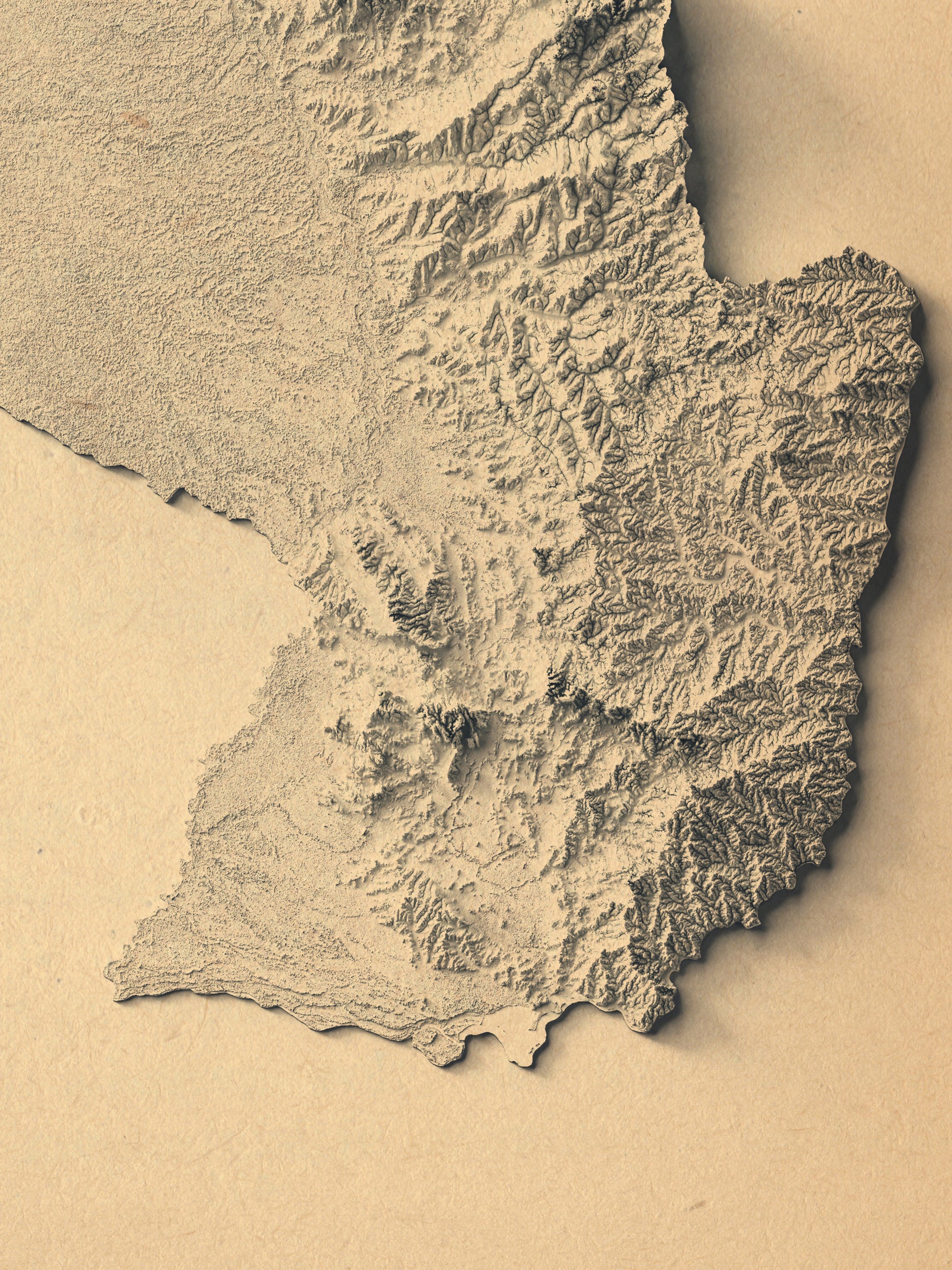 Detailed close-up of a vintage Paraguay relief map, showcasing textured topography and geographic contours