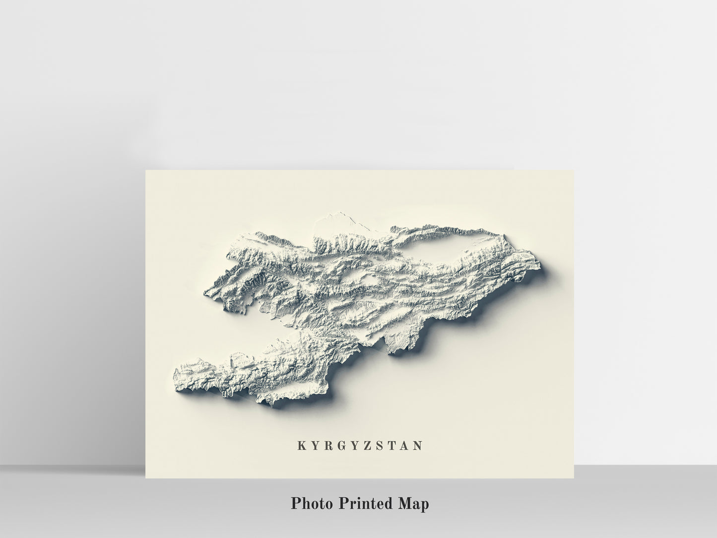 Kyrgyzstan Shaded relief map print, highlighting topography. Ideal for home decor and geography lovers