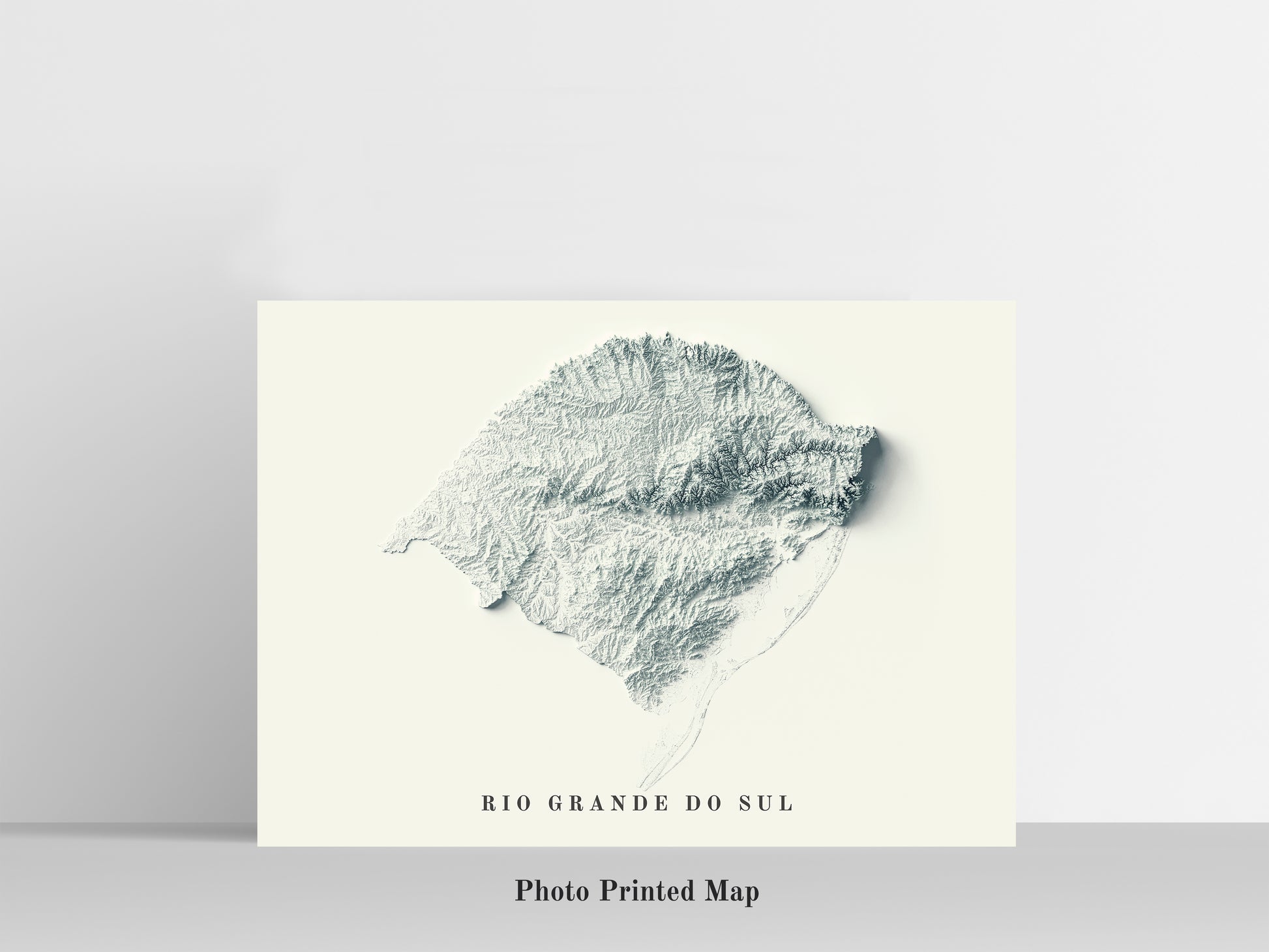 Rio Grande do Sul State Shaded relief map print, highlighting topography. Ideal for home decor and geography lovers