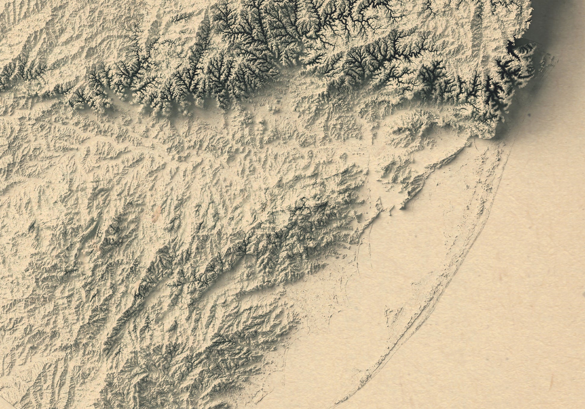 Detailed close-up of a vintage Rio Grande do Sul (Brazil) relief map, showcasing textured topography and geographic contours