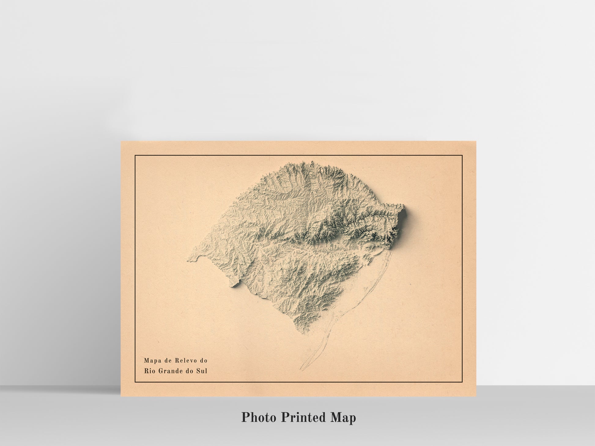 Rio Grande do Sul State Shaded relief map print, highlighting topography. Ideal for home decor and geography lovers