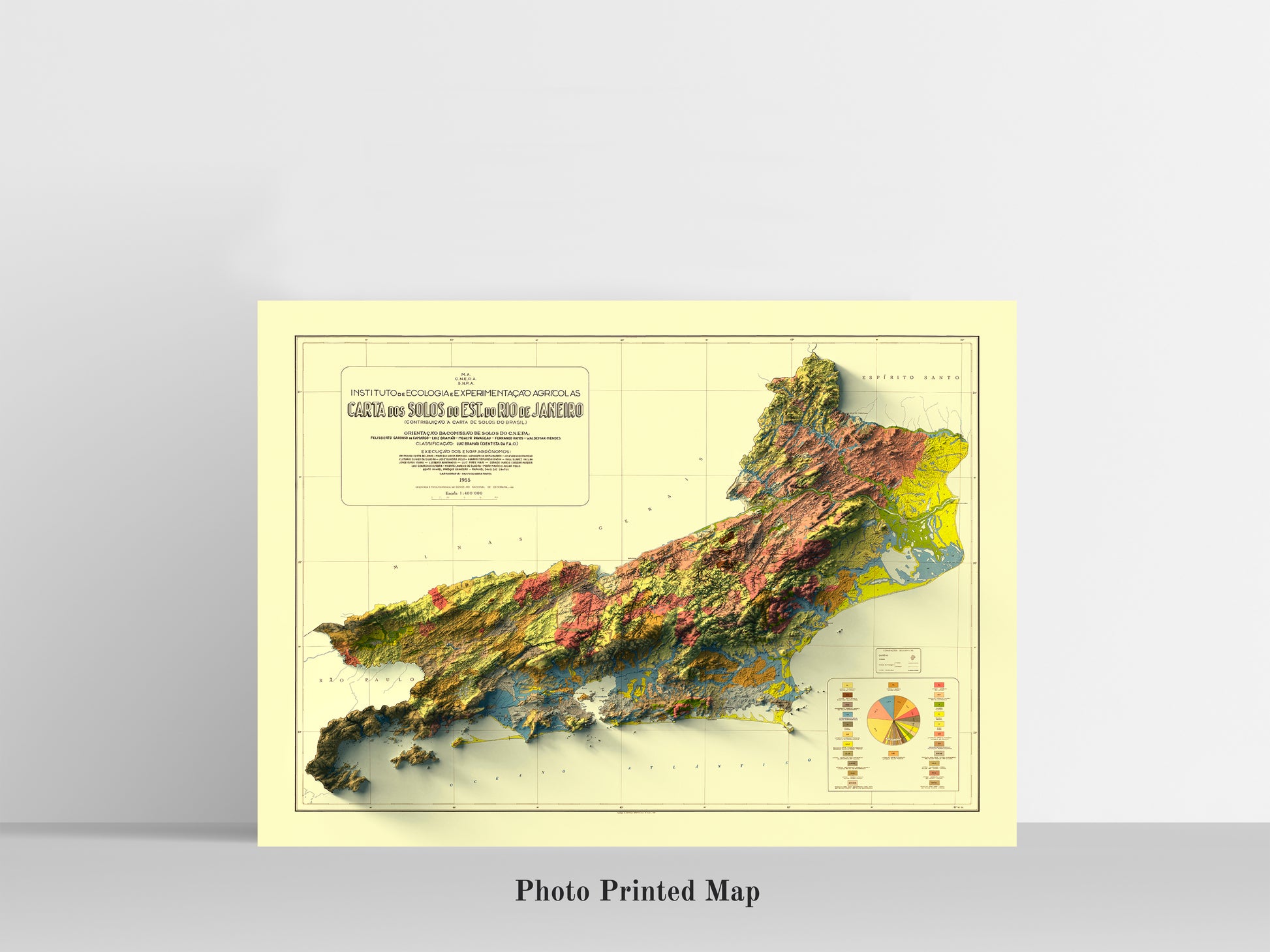Rio de Janeiro State Shaded relief map print, highlighting topography. Ideal for home decor and geography lovers