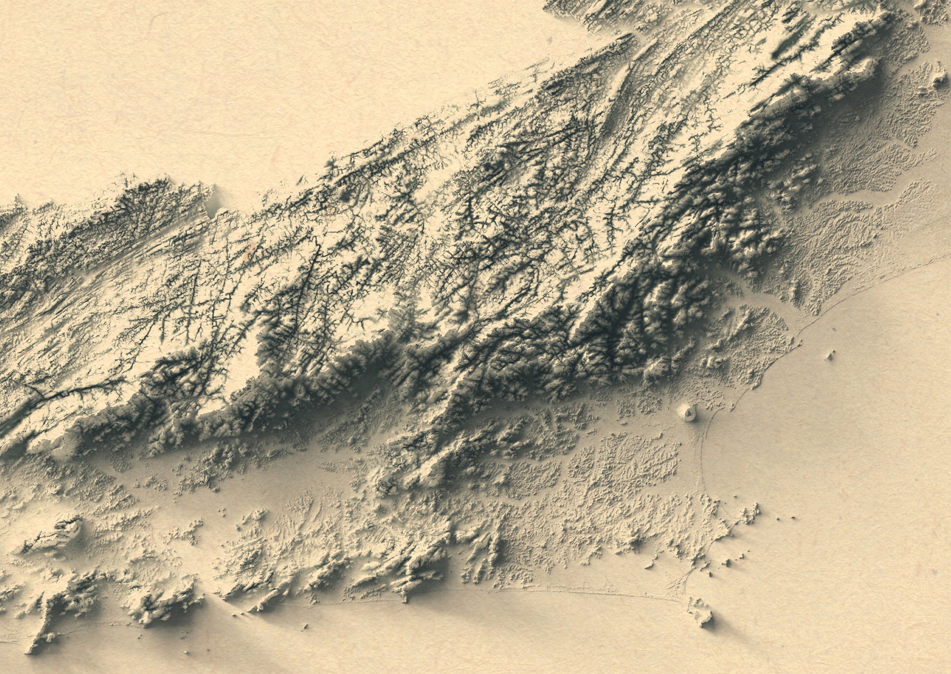 Detailed close-up of a vintage Rio de Janeiro (Brazil) relief map, showcasing textured topography and geographic contours