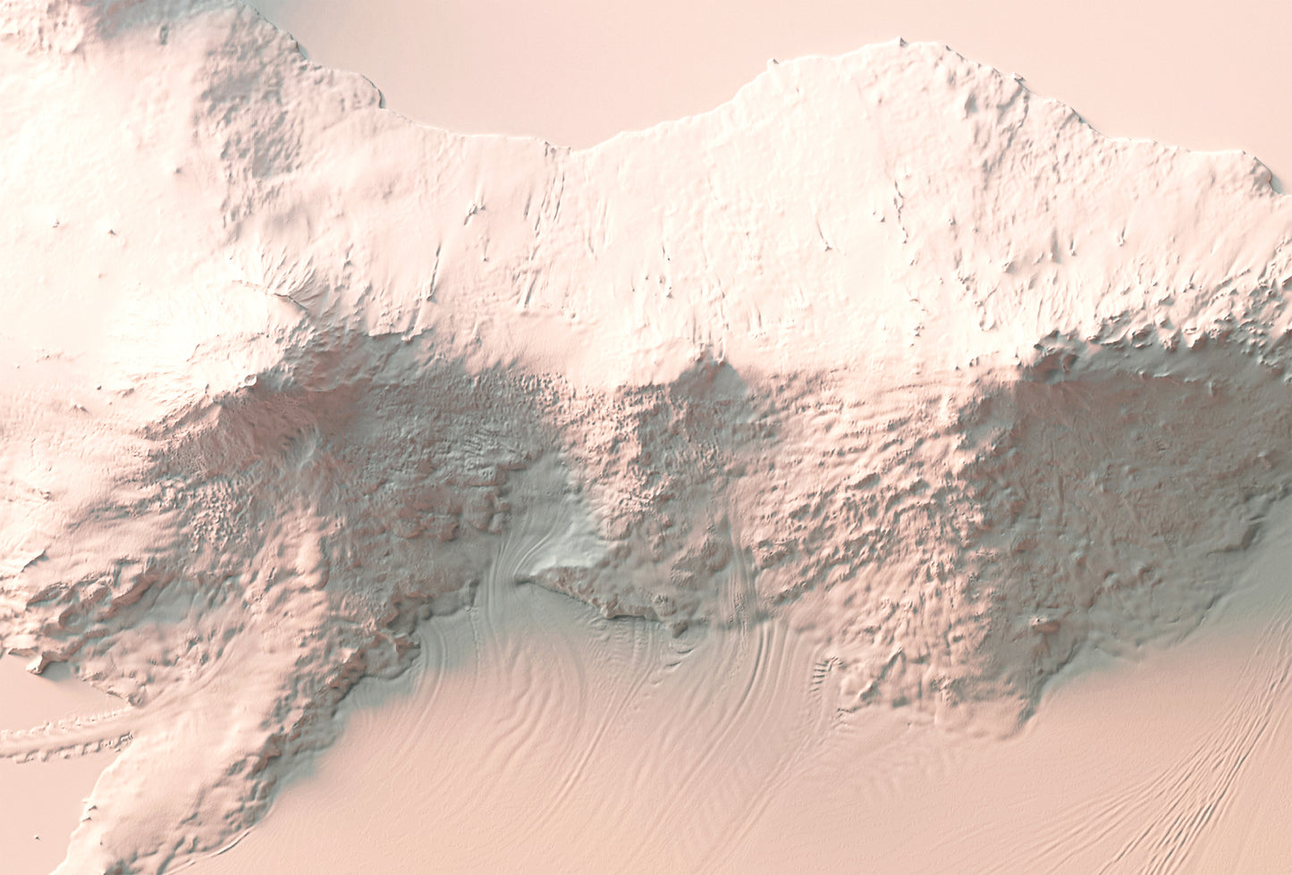 Detailed close-up of a Ross Island (Antarctica) relief map, showcasing textured topography and geographic contours