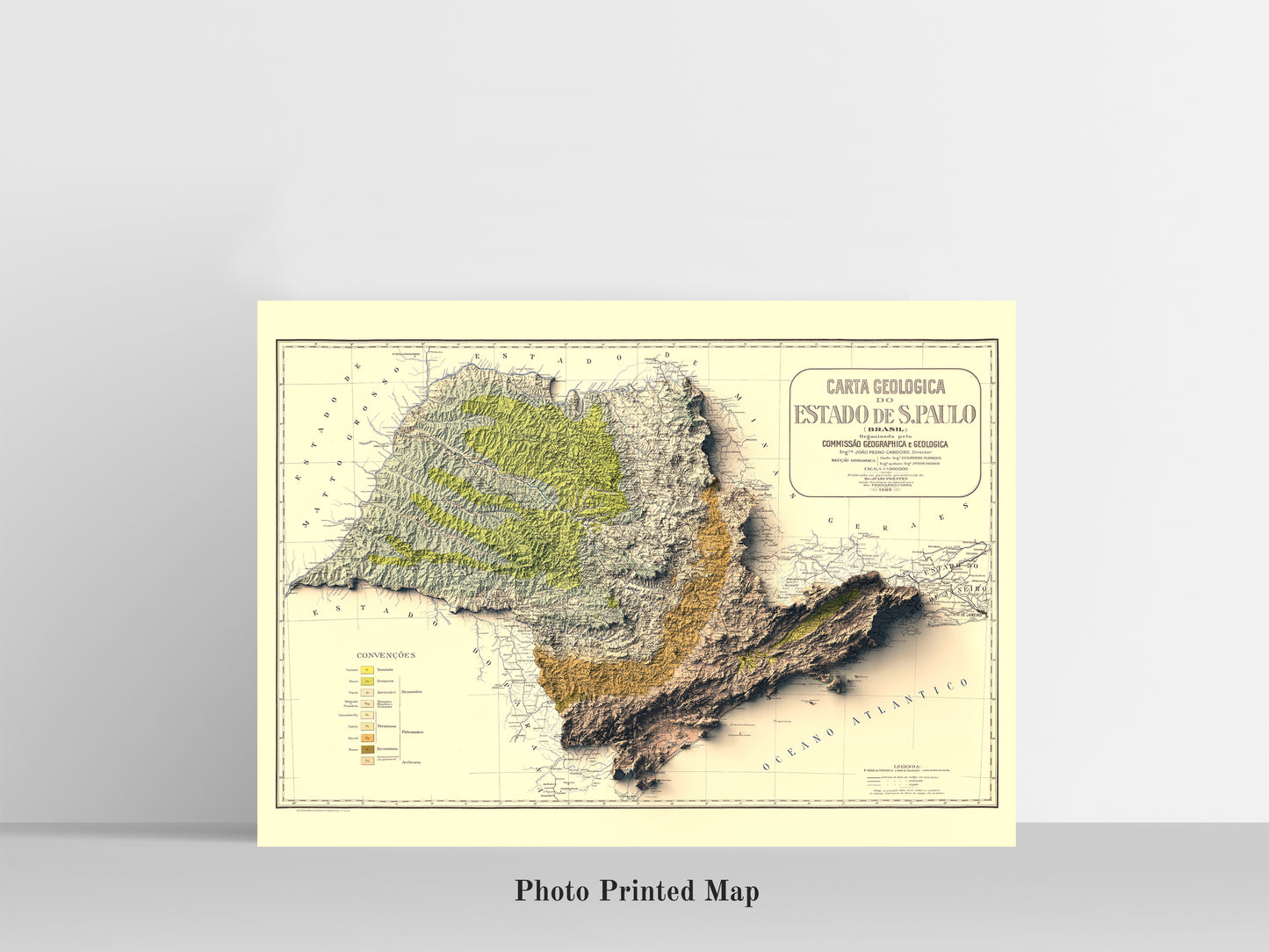 Sao Paulo (Brazil) Shaded relief map print, highlighting topography. Ideal for home decor and geography lovers